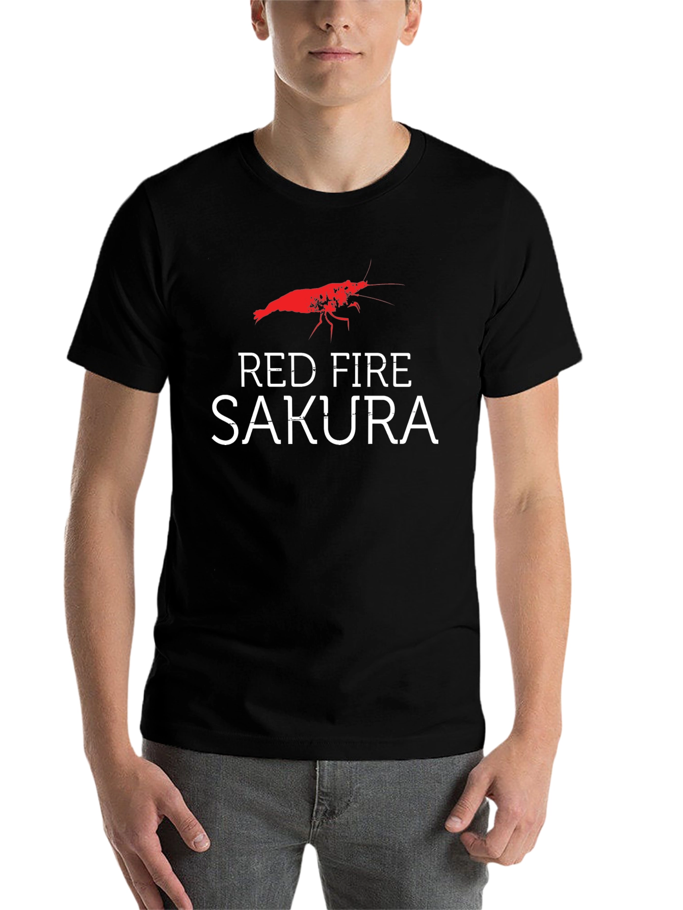 Black Red Fire Sakura Shrimp Graphic T-Shirt view 7