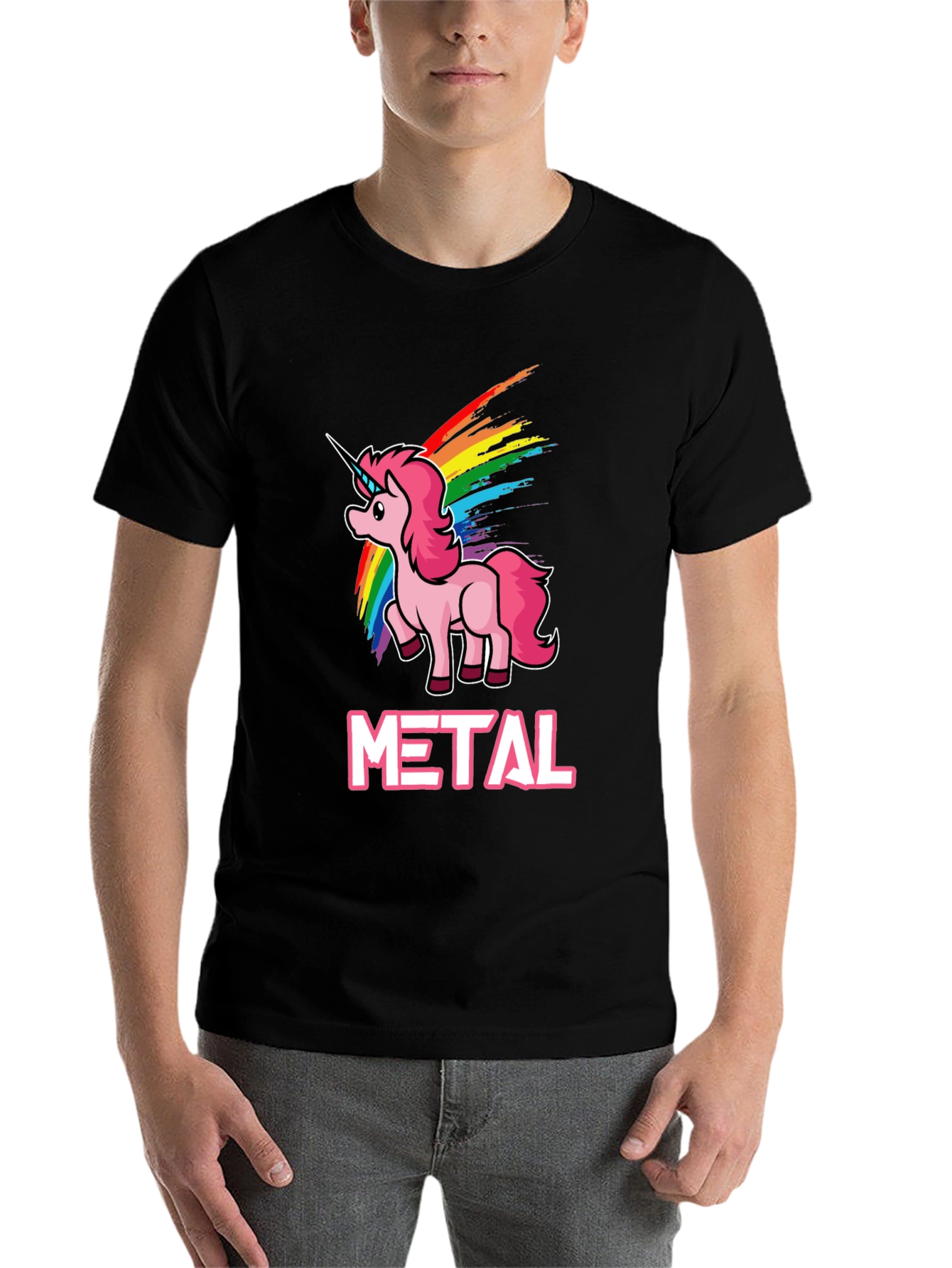 Black Unicorn Metal Rainbow T-Shirt - Heavy Metal Style view 7