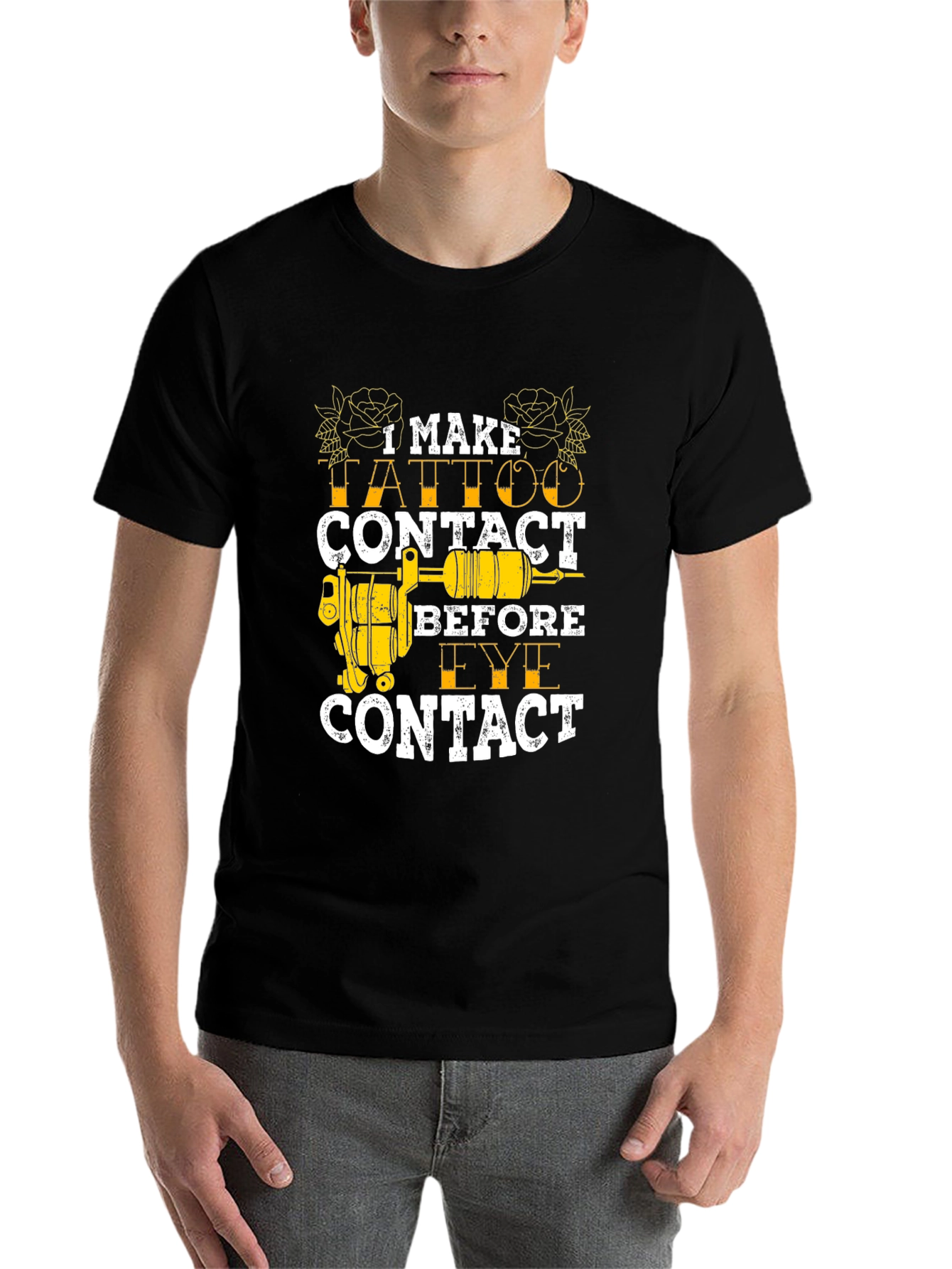 Black Tattoo Contact Black T-Shirt - Artist Humor view 7