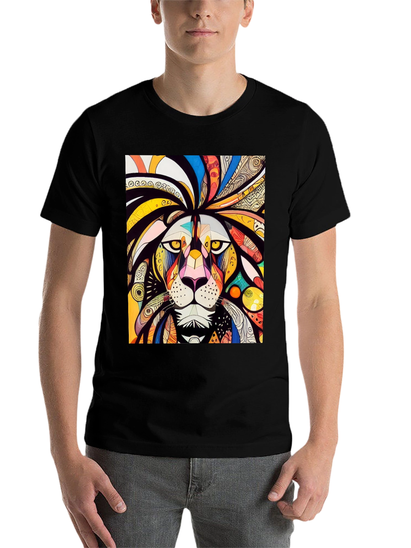 Black Lion Art Graphic Tee - Bold & Colorful view 7