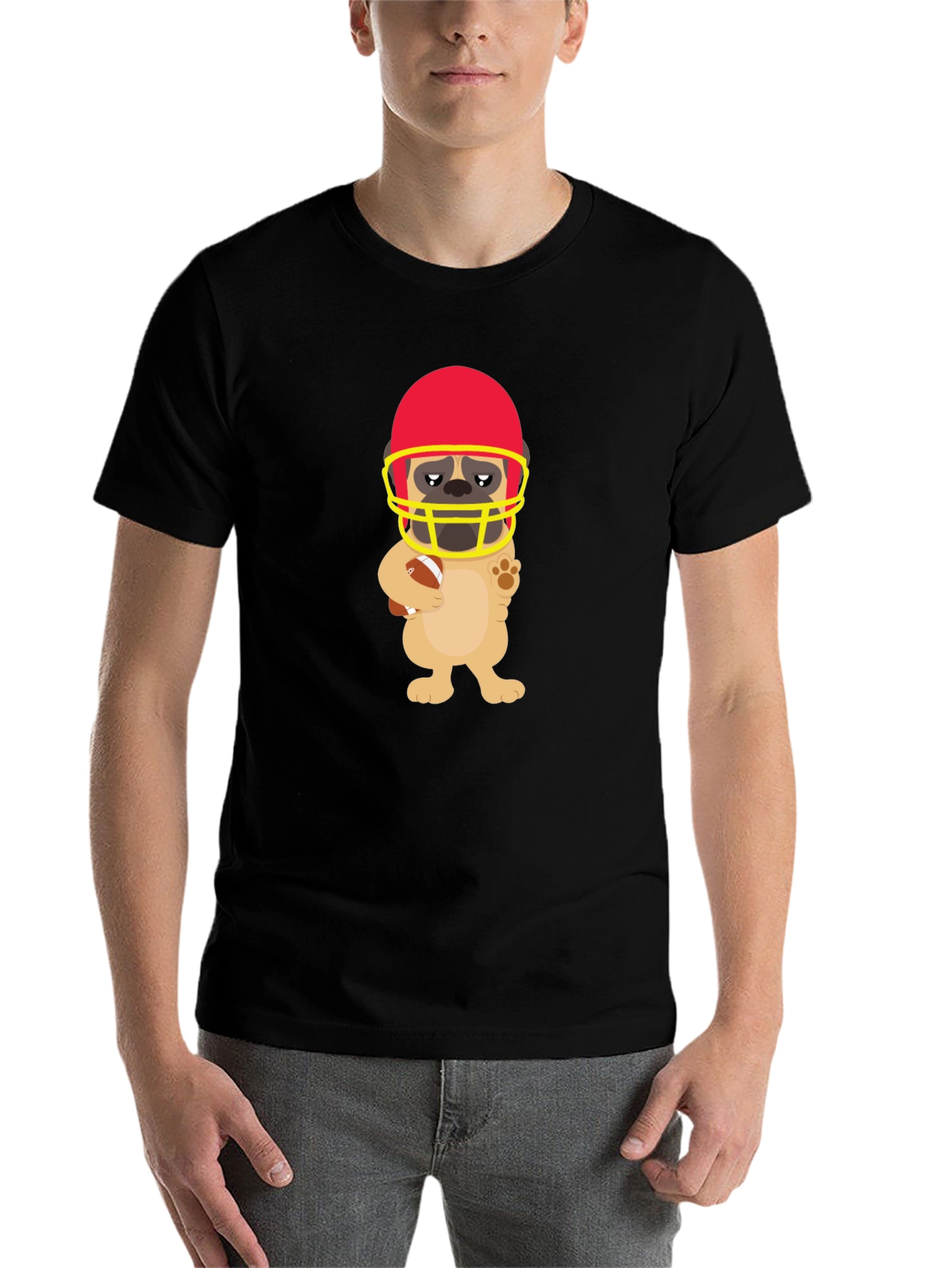 Black Football Pug Graphic Tee - Touchdown Style view 7