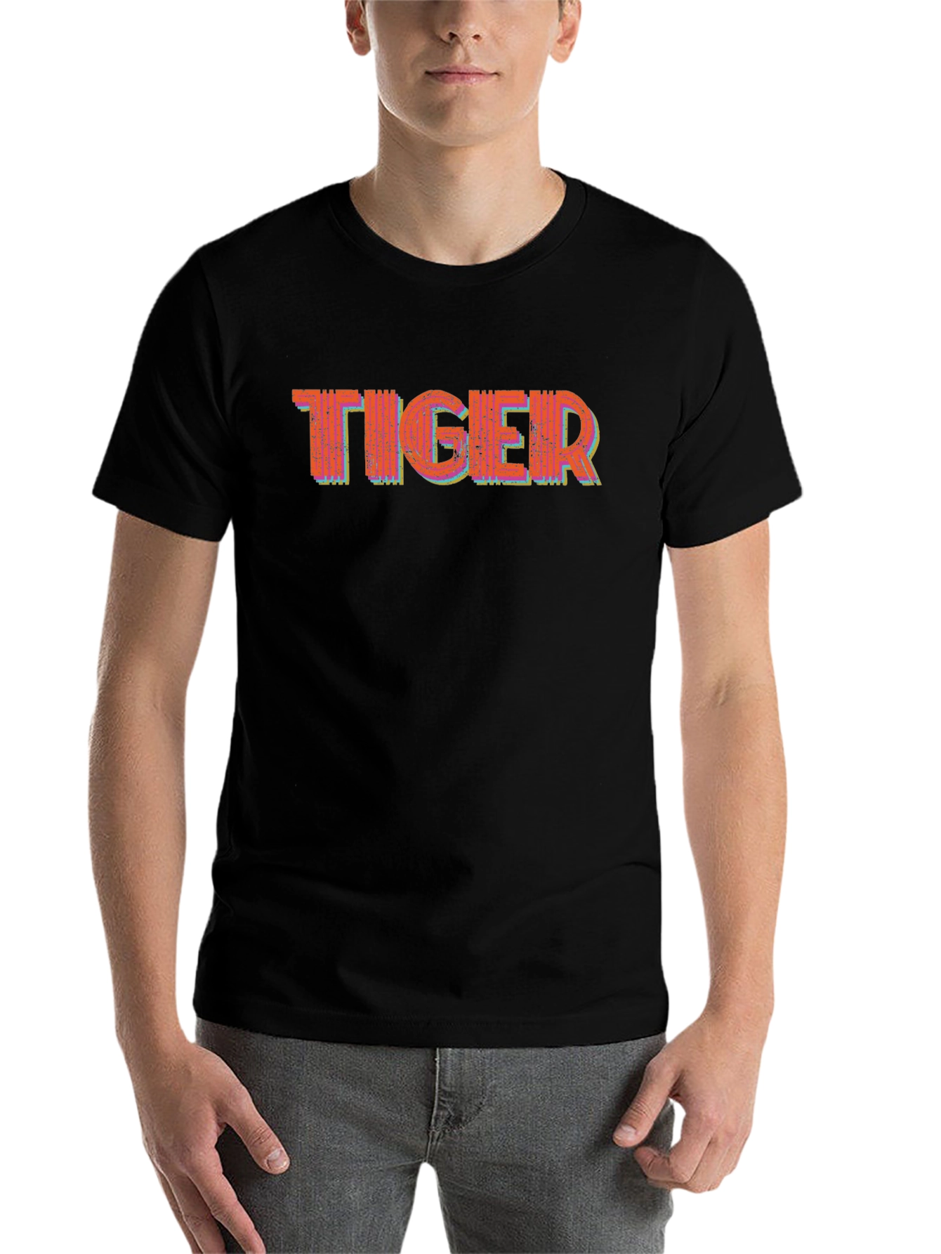 Black Tiger Graphic Print Black Crew Neck T-Shirt view 7