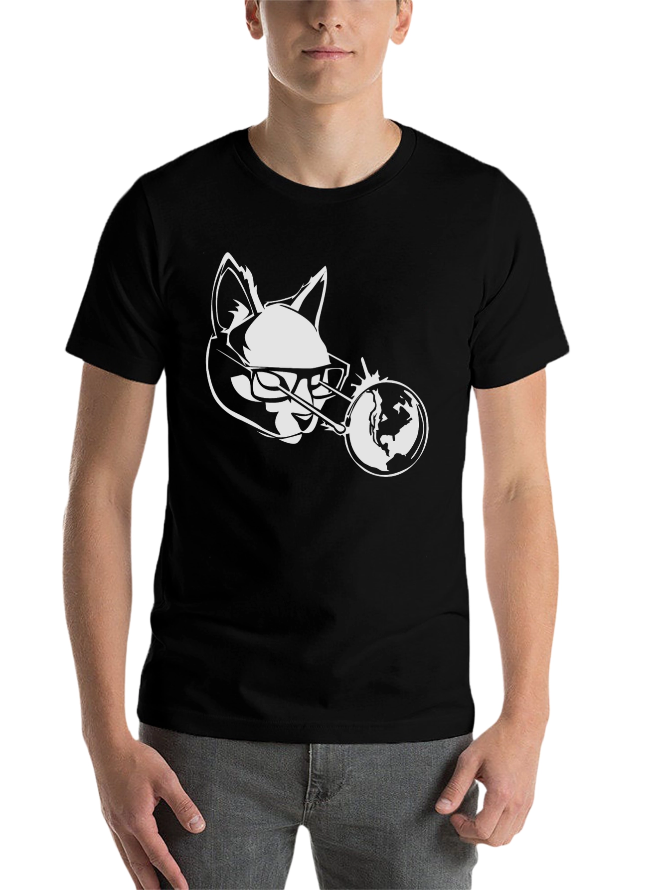 Black Cool Cat Globe Graphic Black T-Shirt view 7