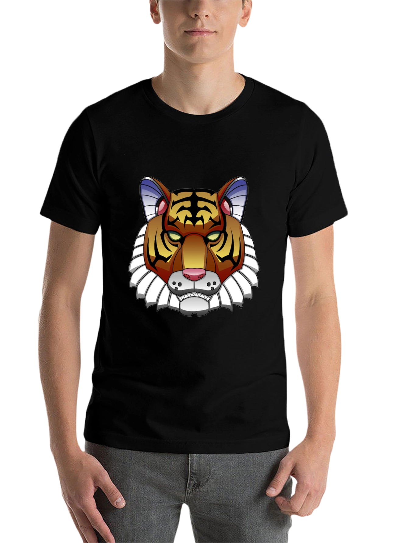 Black Cool Tiger Graphic Black T-Shirt view 7