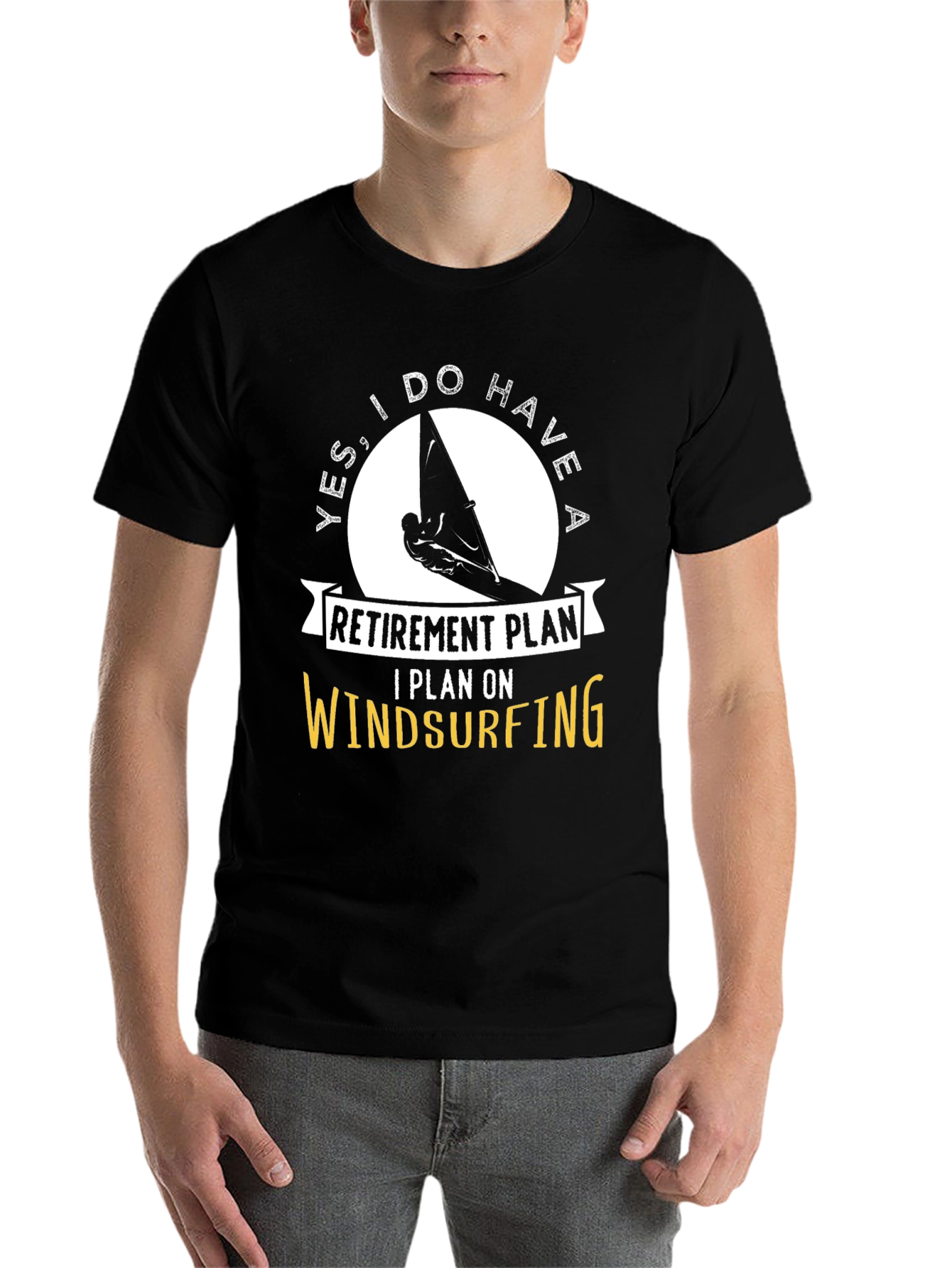 Black Windsurfing Retirement Plan Graphic Tee view 7