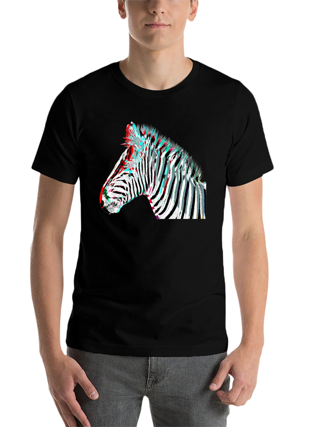Black Zebra Glitch Graphic Tee - Modern Animal Print view 7