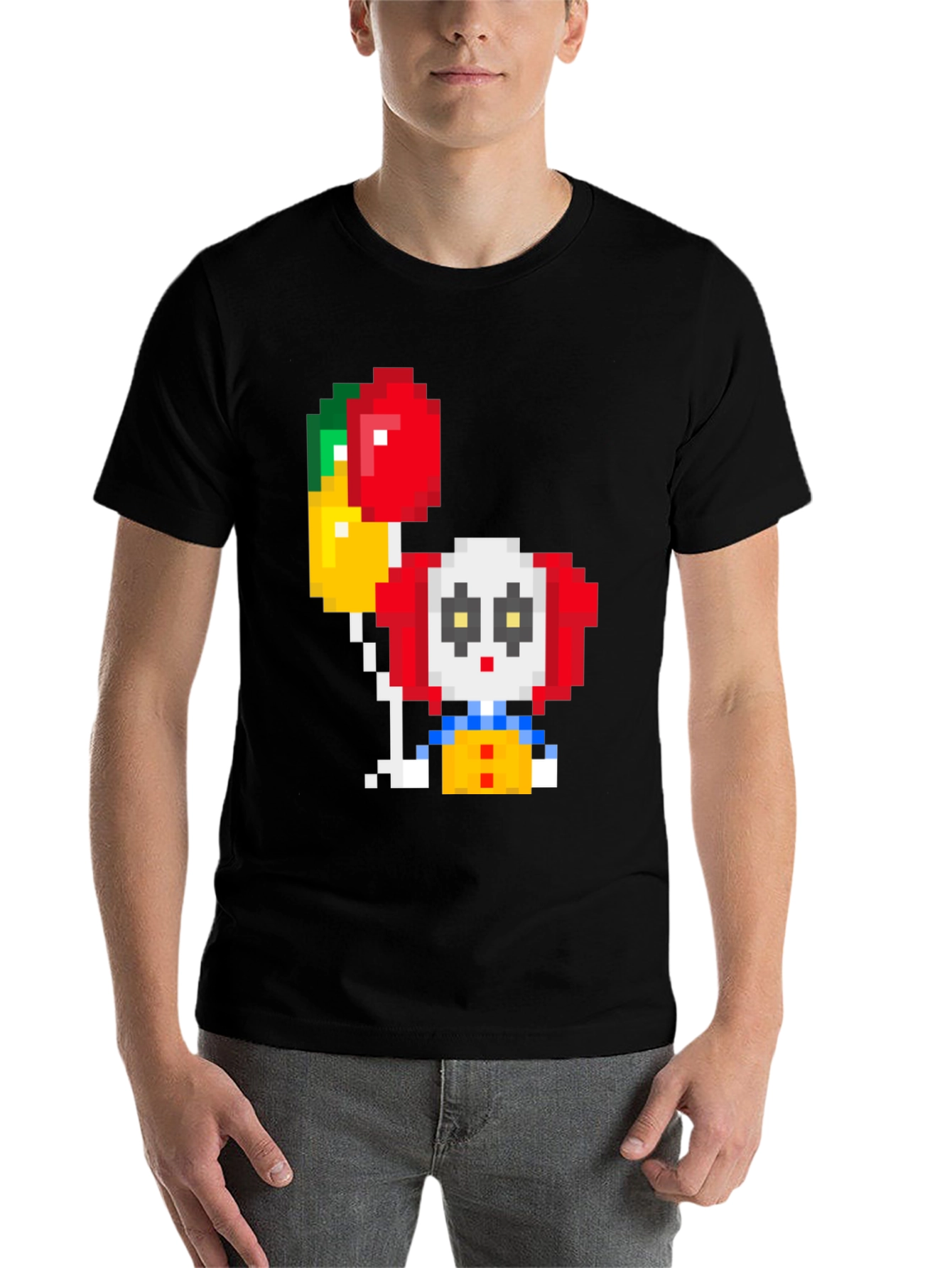 Black Pixel Art Clown T-Shirt: Retro Gaming Style view 7