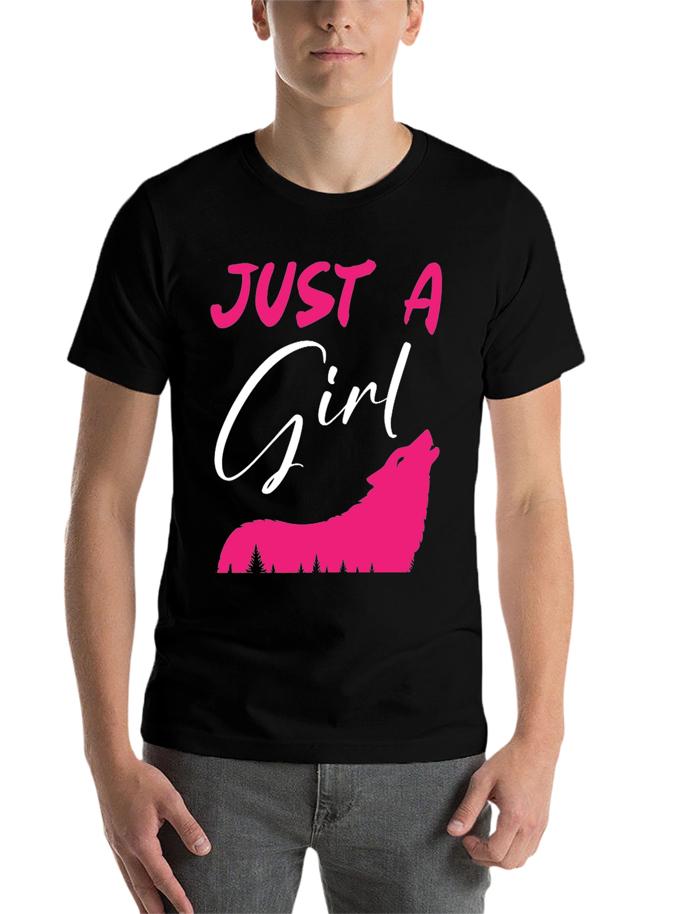 Black Just A Girl Who Loves Wolves T-Shirt view 7