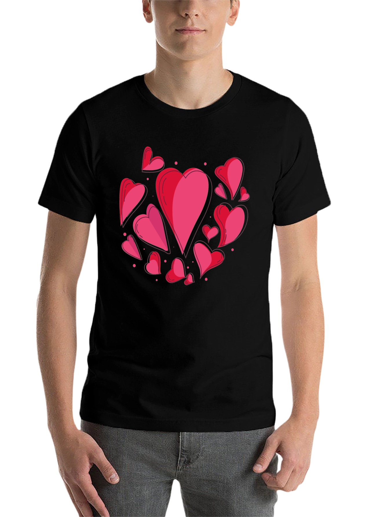 Black Heart Print Crew Neck T-Shirt - Casual Style view 7