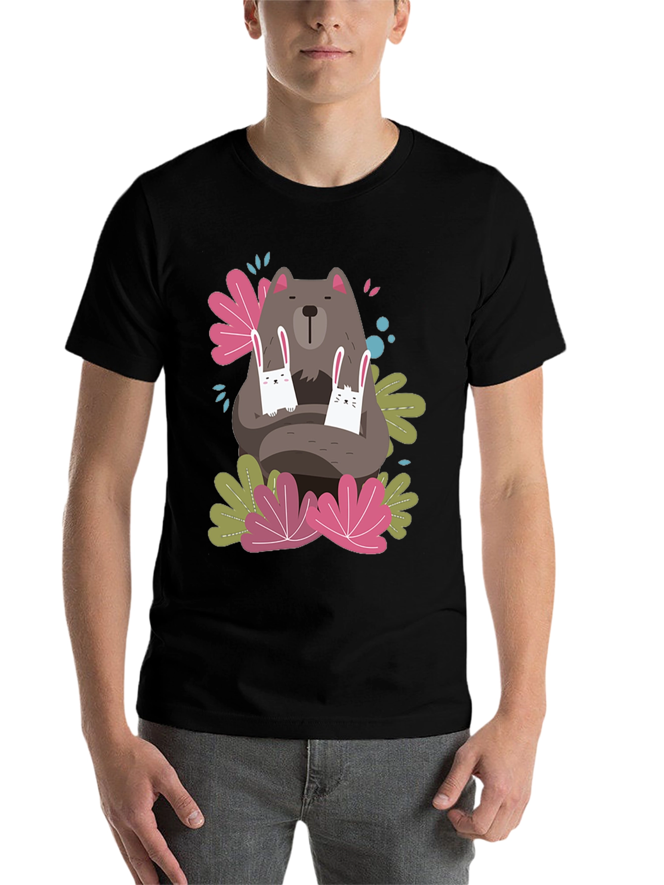 Black Bear and Bunny Graphic T-Shirt view 7