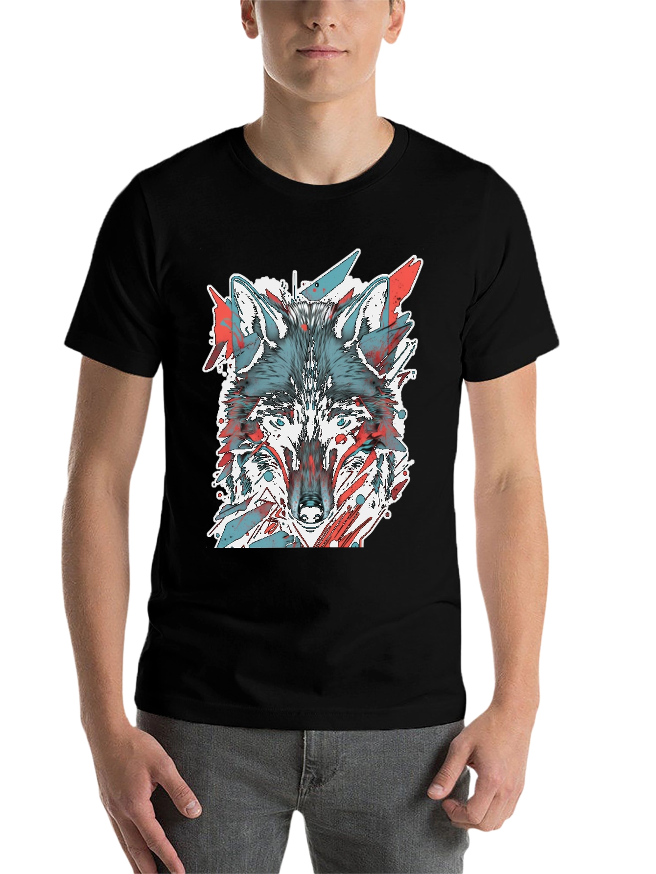 Black Wolf Graphic Tee - Cool Animal Print Shirt view 7