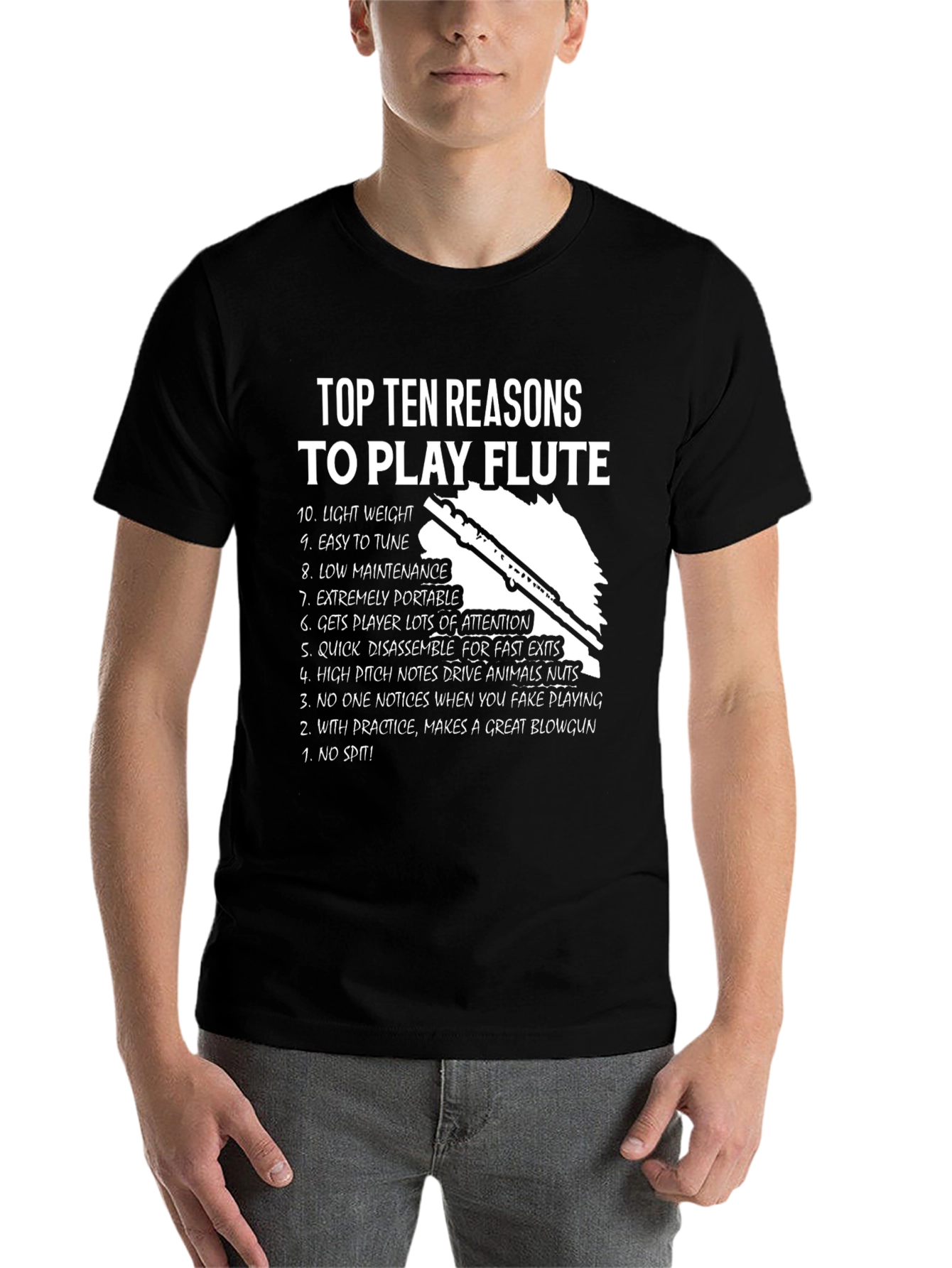 Black Top Ten Reasons to Play Flute T-Shirt view 7