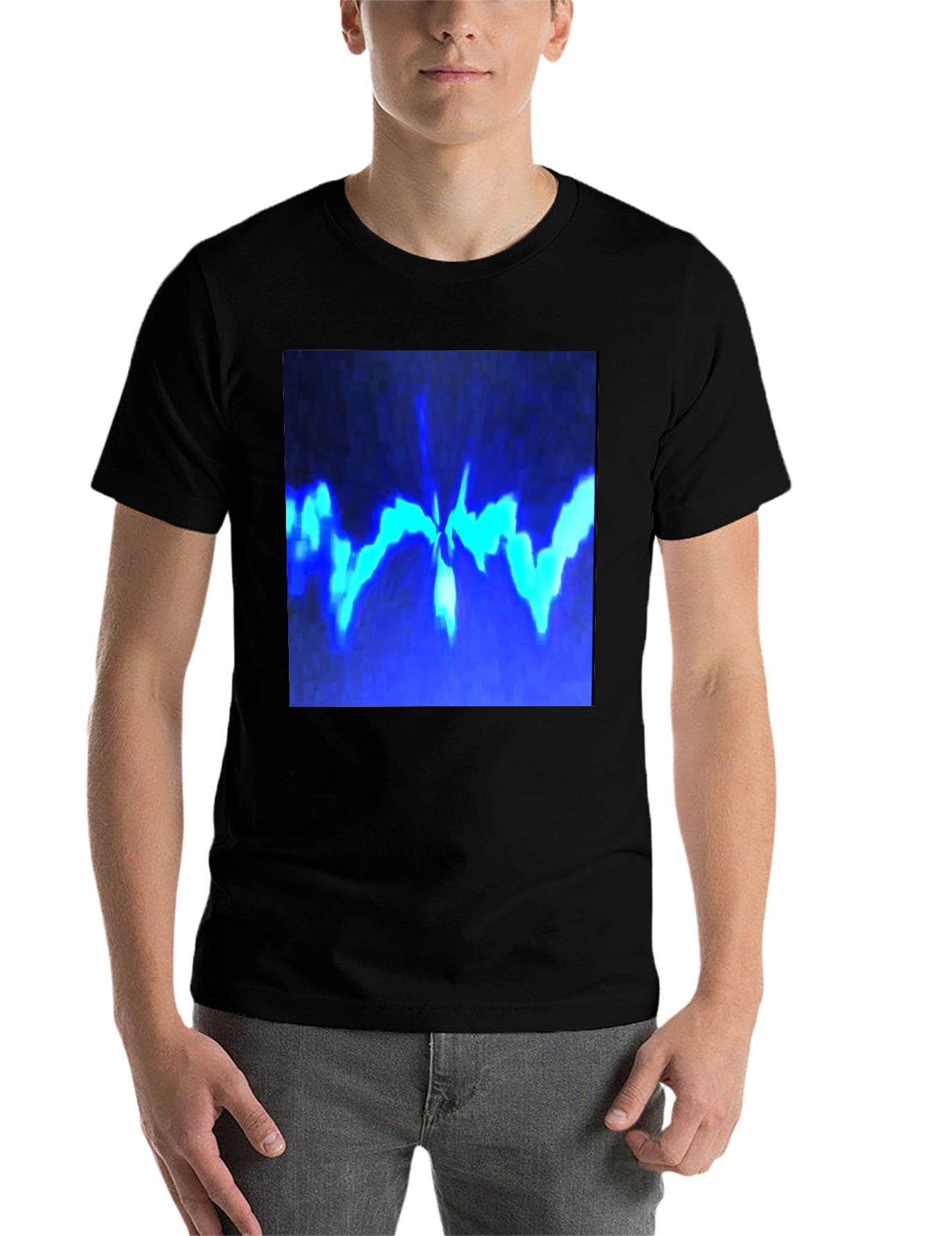 Black Abstract Blue Graphic Print Black T-Shirt view 7