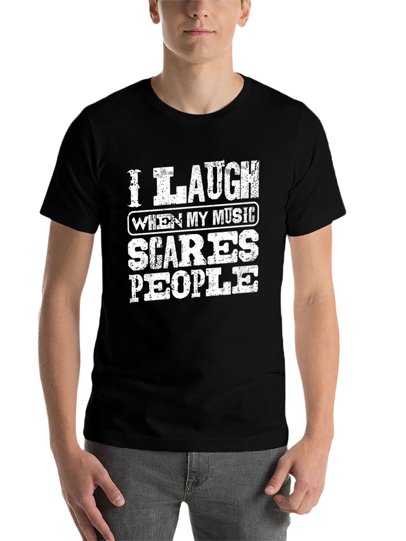 Black Humorous Music Lover T-Shirt - I Laugh When My Music Scares People view 7
