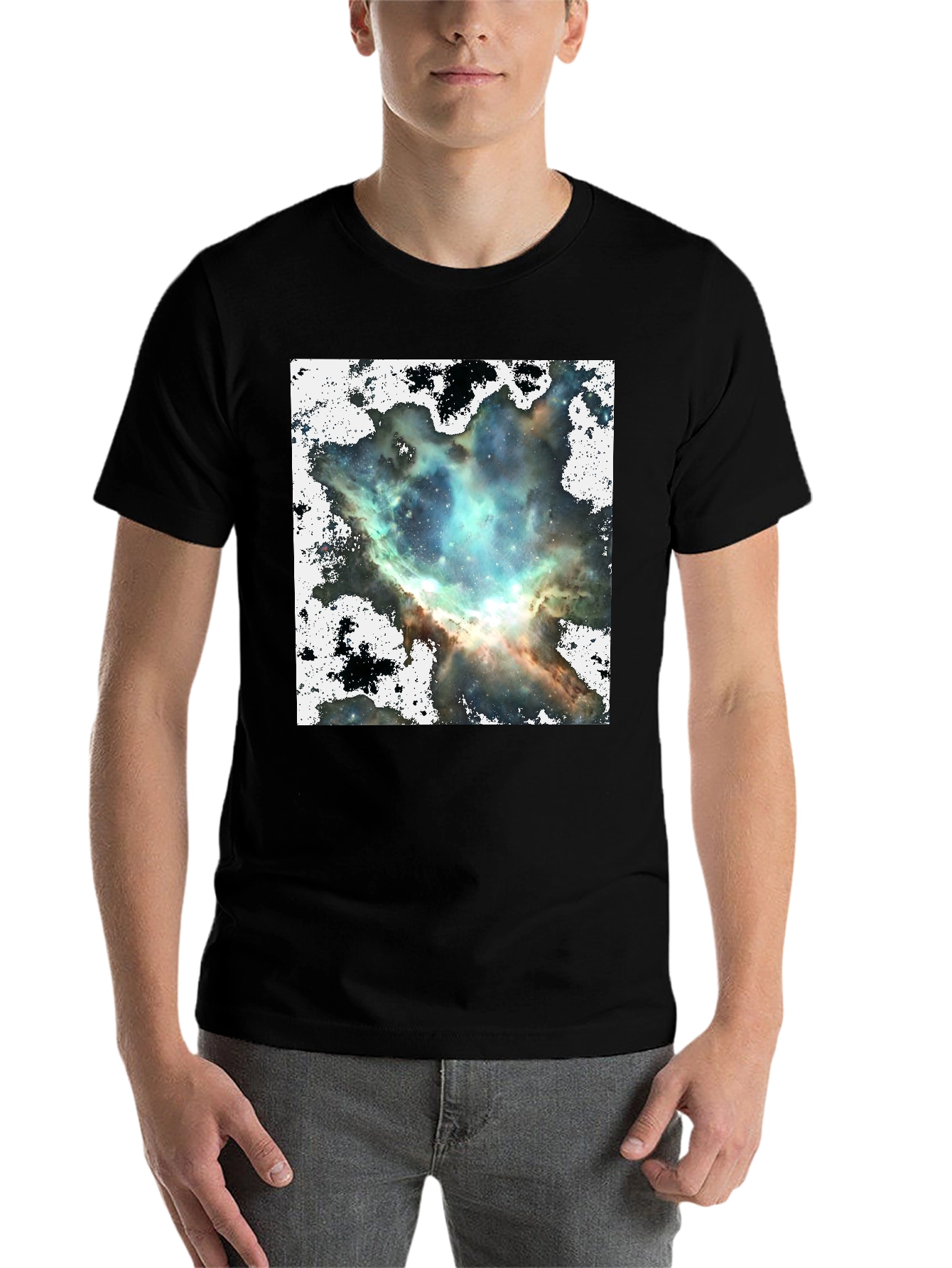 Black Nebula Print Black Crewneck T-Shirt view 7