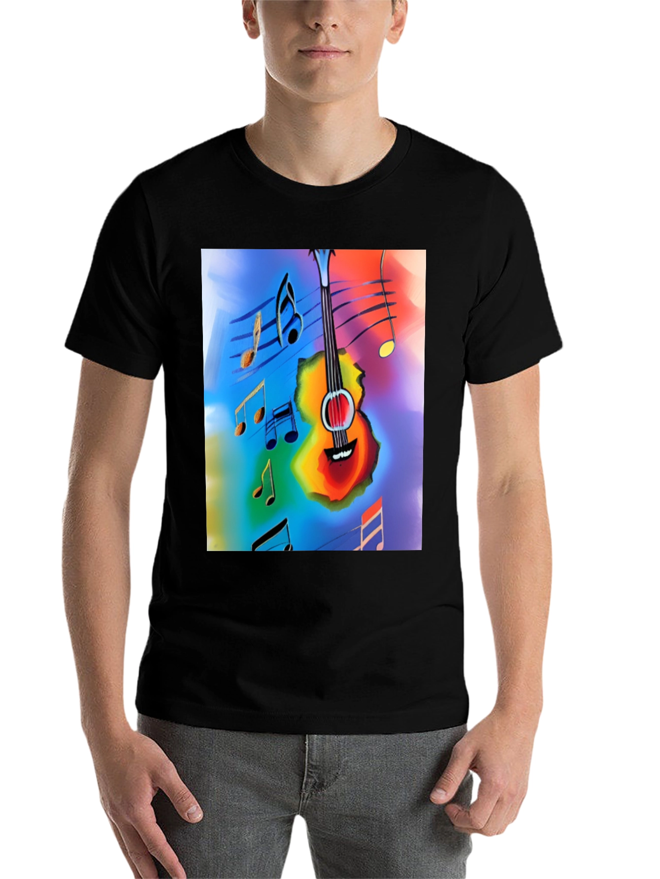 Black Musical Guitar Notes Graphic T-Shirt view 7