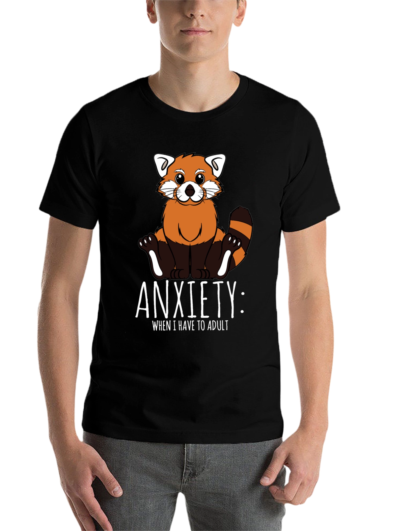 Black Anxiety Red Panda Adulting T-Shirt view 7