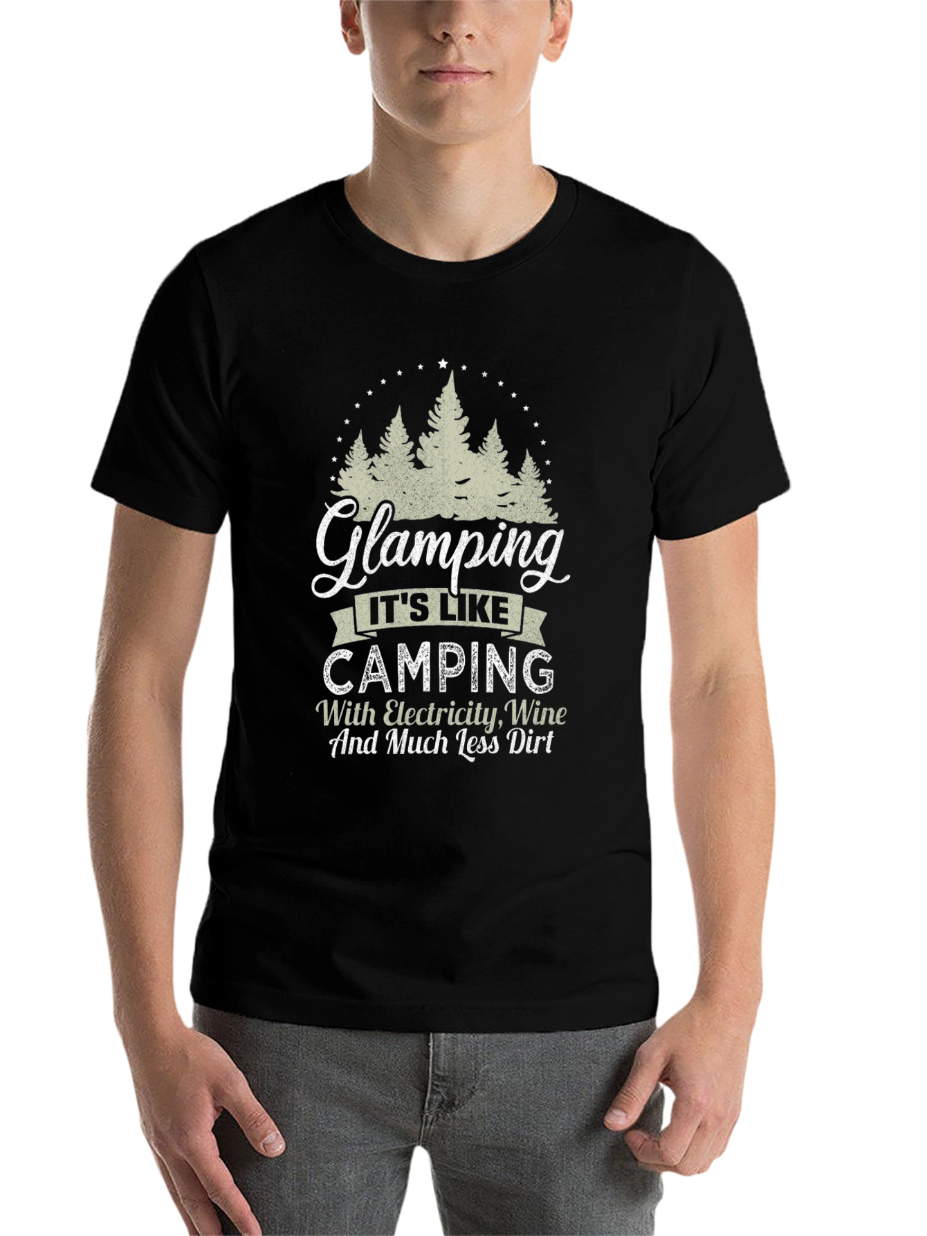 Black Glamping Camping Electricity Wine T-Shirt view 7