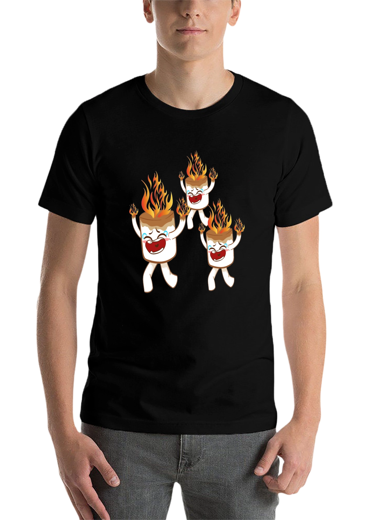 Black Burning Marshmallow Character Graphic Tee view 7