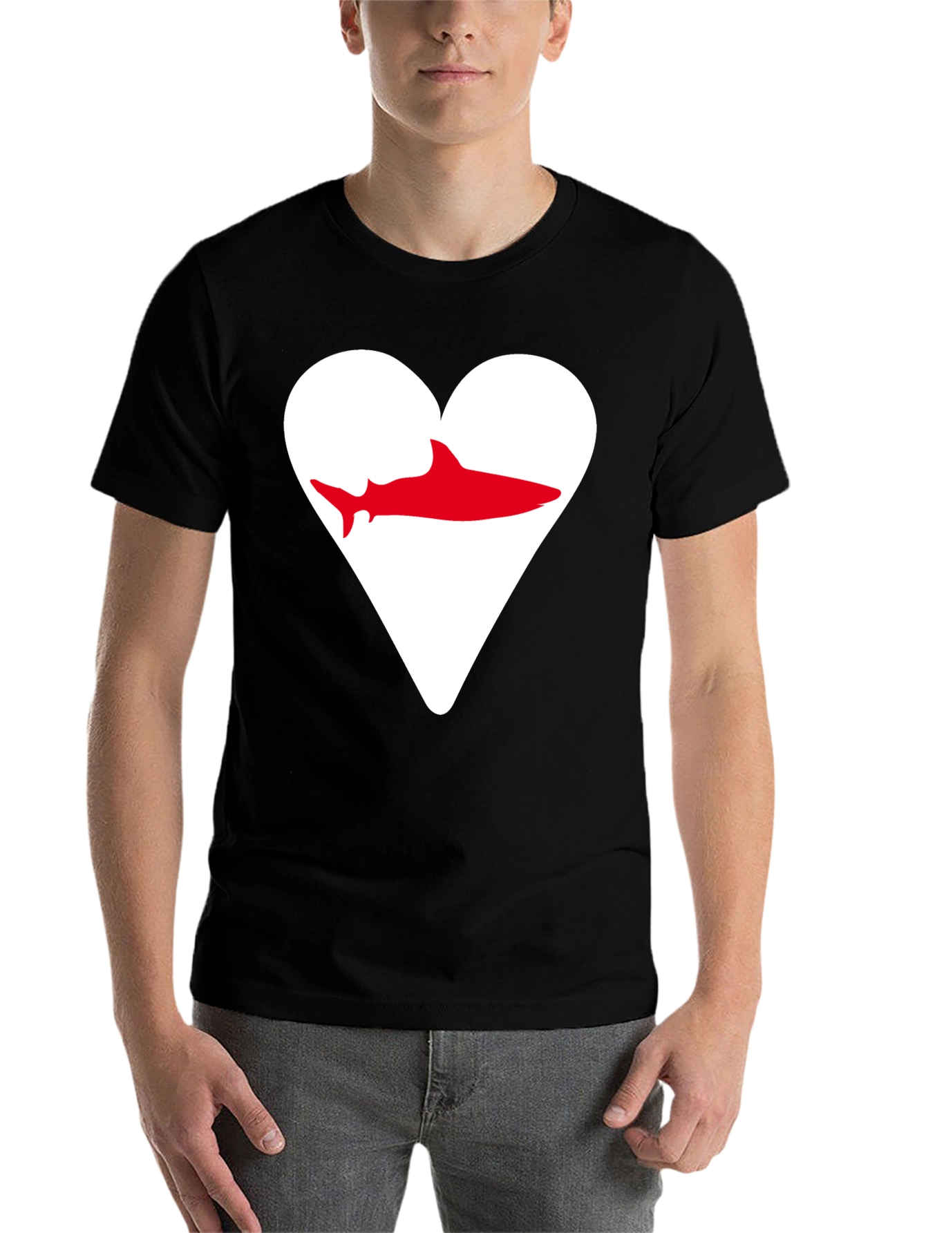 Black Shark Heart Graphic Tee - Black Cotton T-Shirt view 7