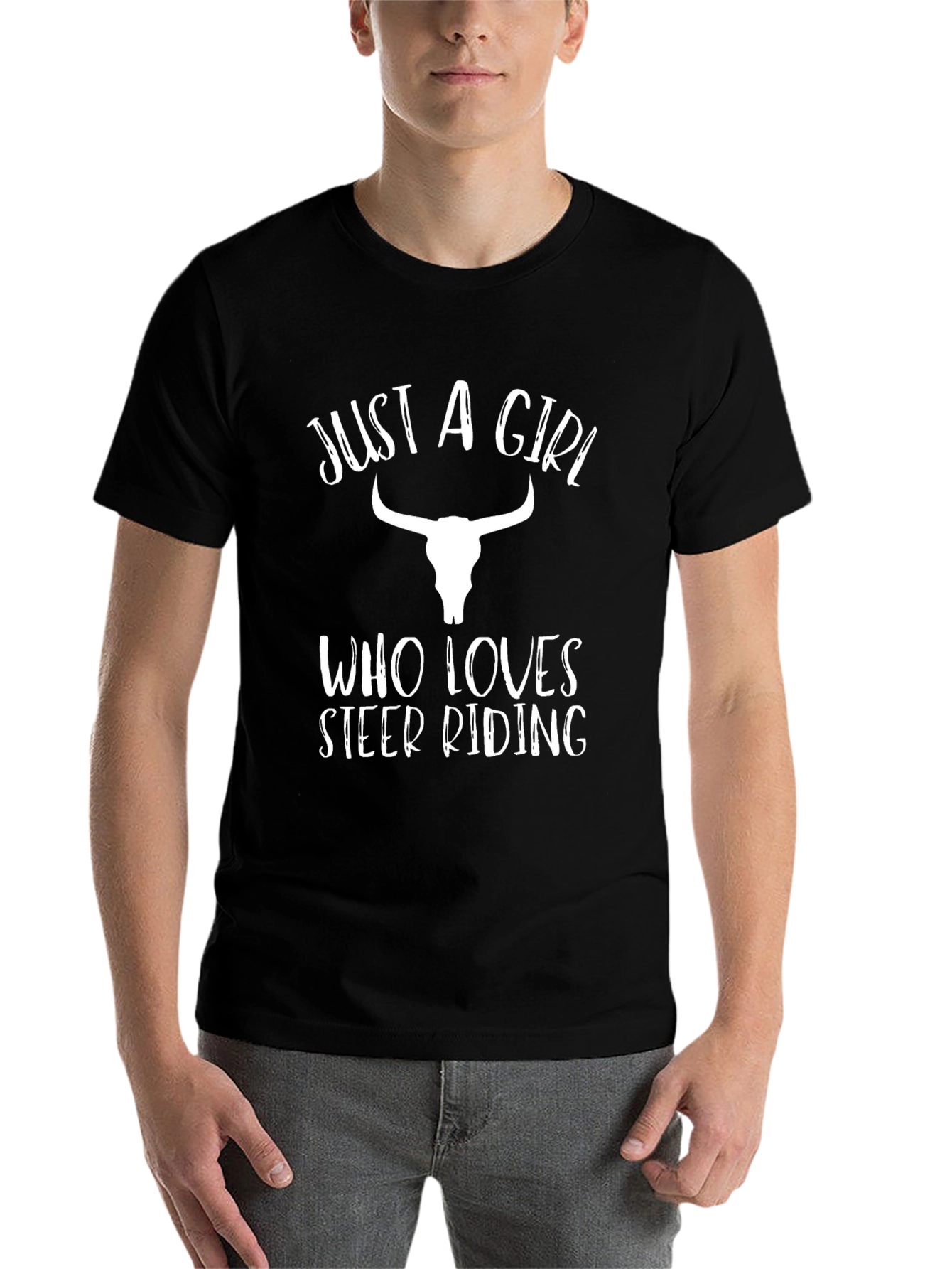 Black Just A Girl Who Loves Steer Riding T-Shirt view 7