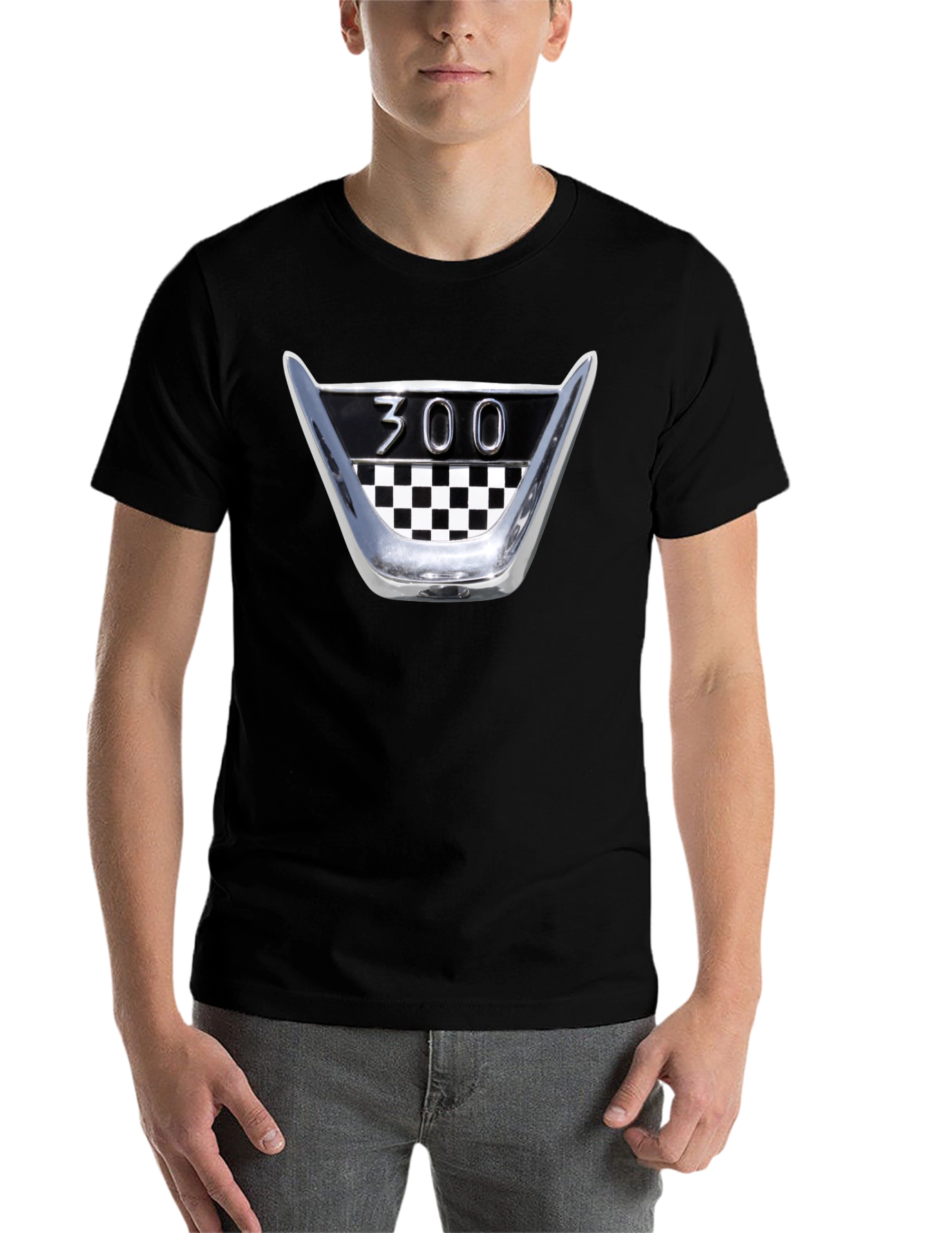 Black Retro 300 Checkerboard T-Shirt - Classic Car Fan Tee view 7