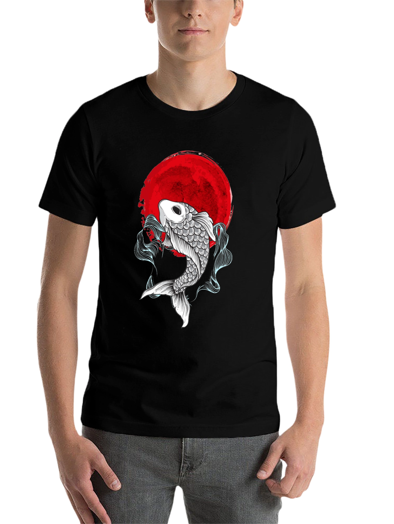 Black Koi Fish Red Moon Graphic Tee - Stylish & Unique view 7