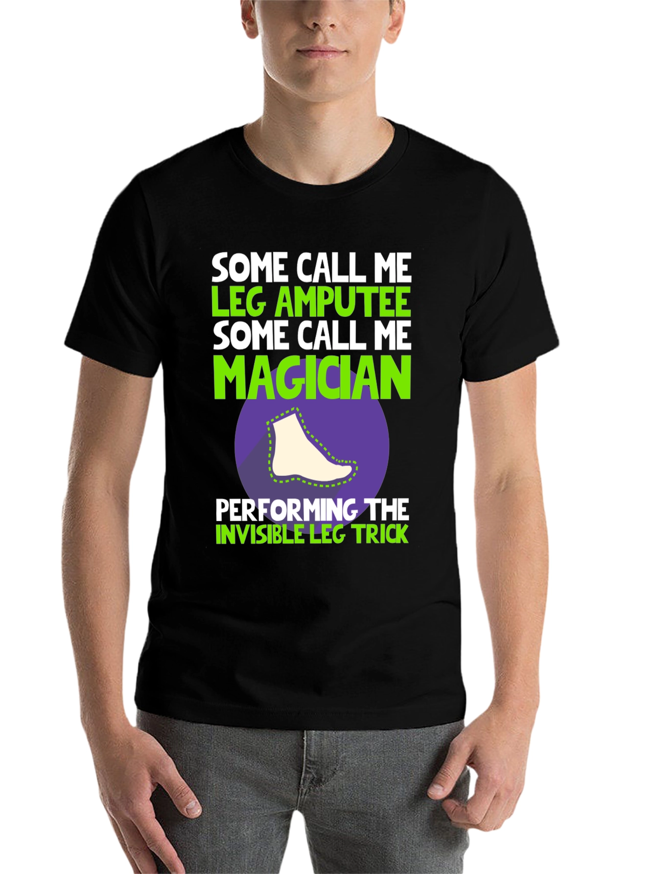 Black Leg Amputee Magician Funny Humor T-Shirt view 7