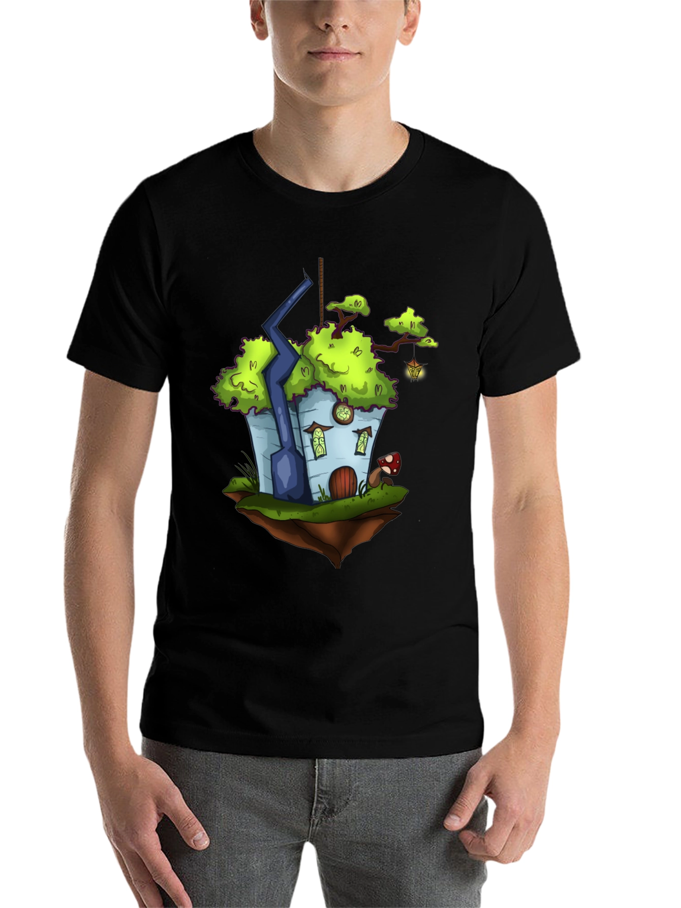 Black Whimsical Floating House T-Shirt view 7