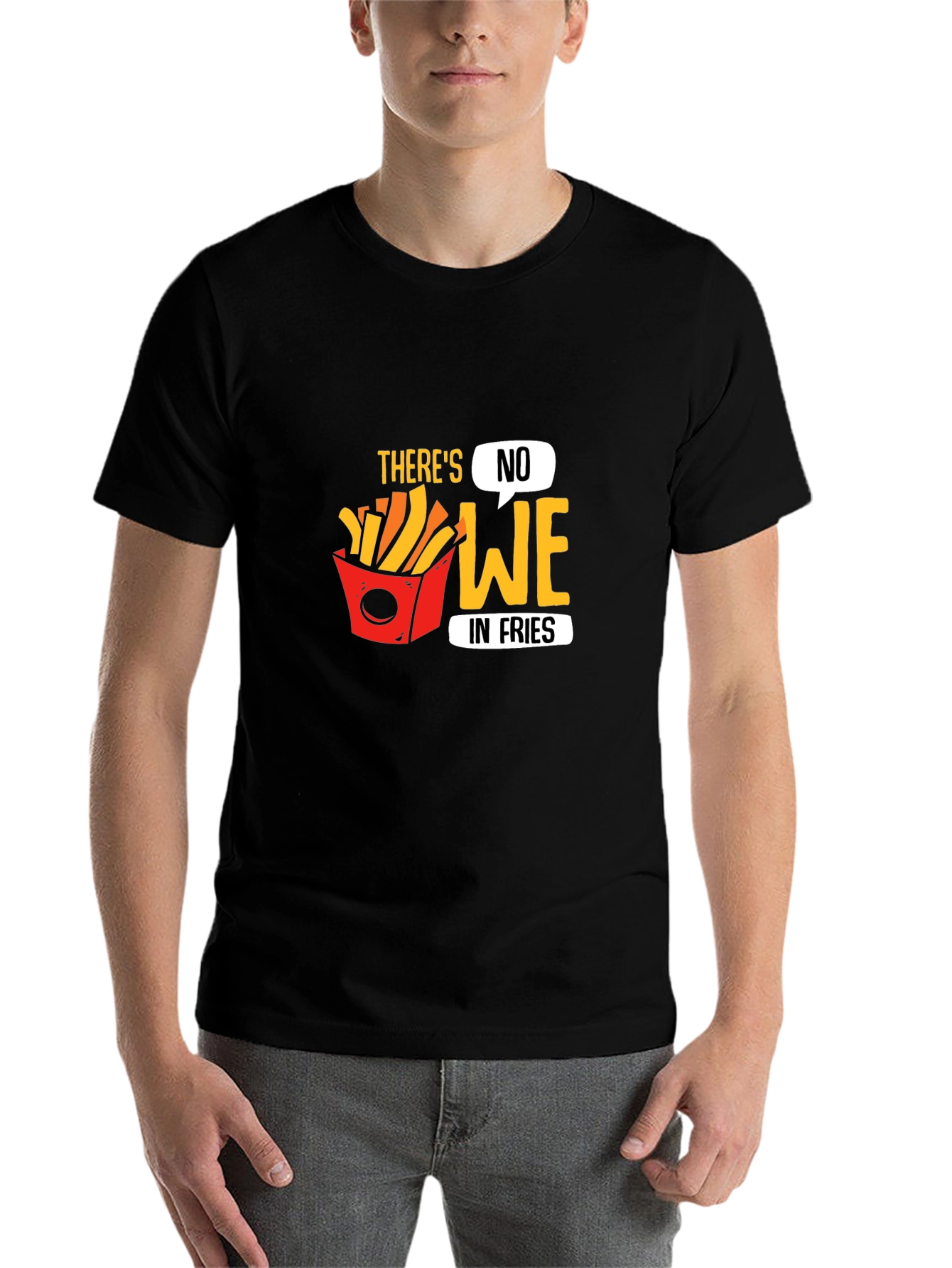 Black Funny "There's No We in Fries" Graphic T-Shirt view 7