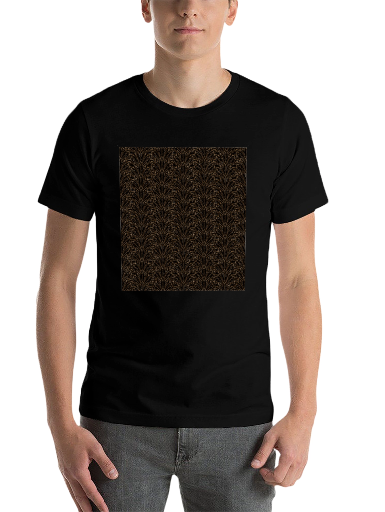 Black Patterned Crew Neck T-Shirt - Stylish Casual Wear view 7