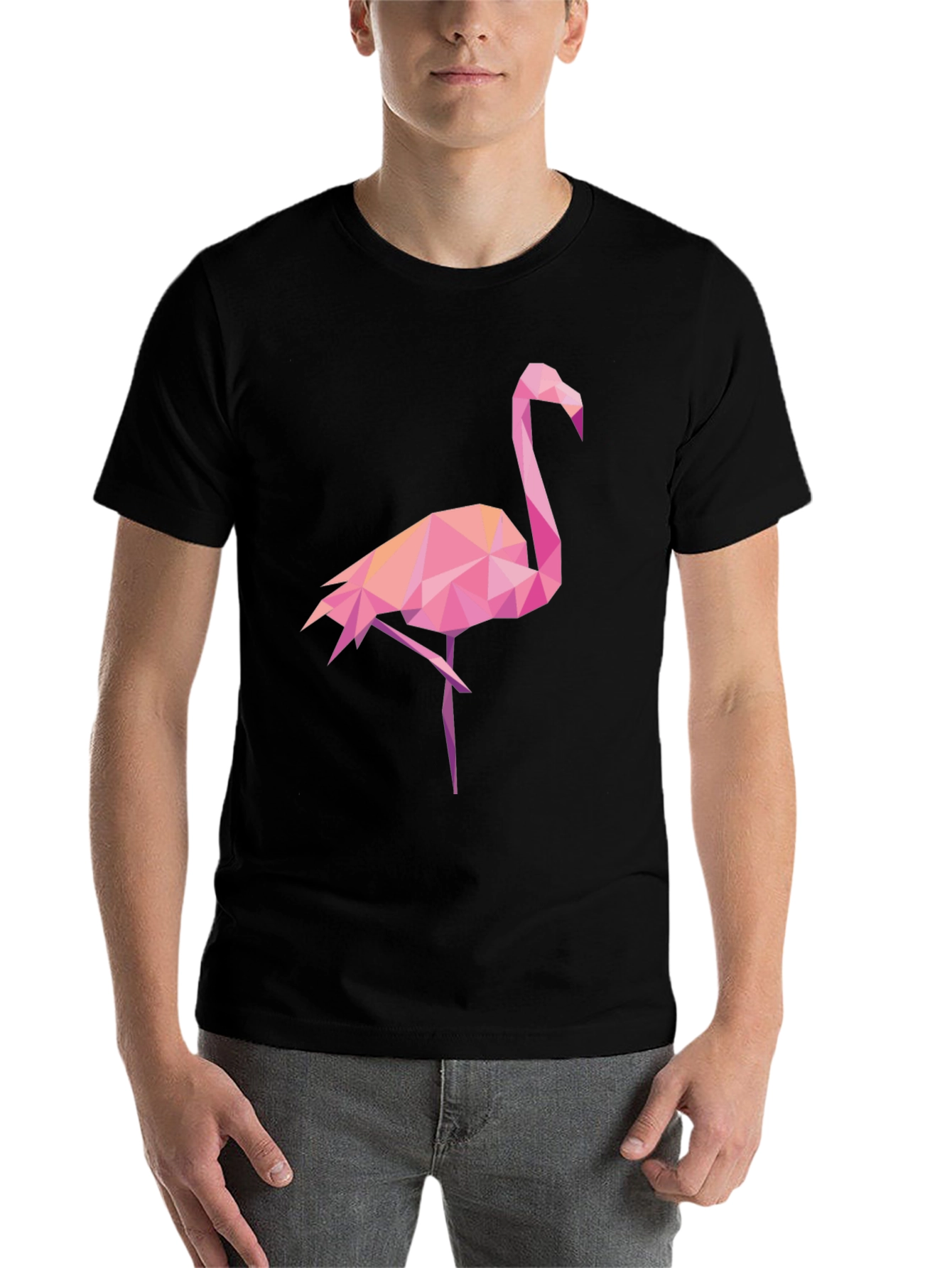 Black Geometric Flamingo Graphic Tee - Black Casual Shirt view 7