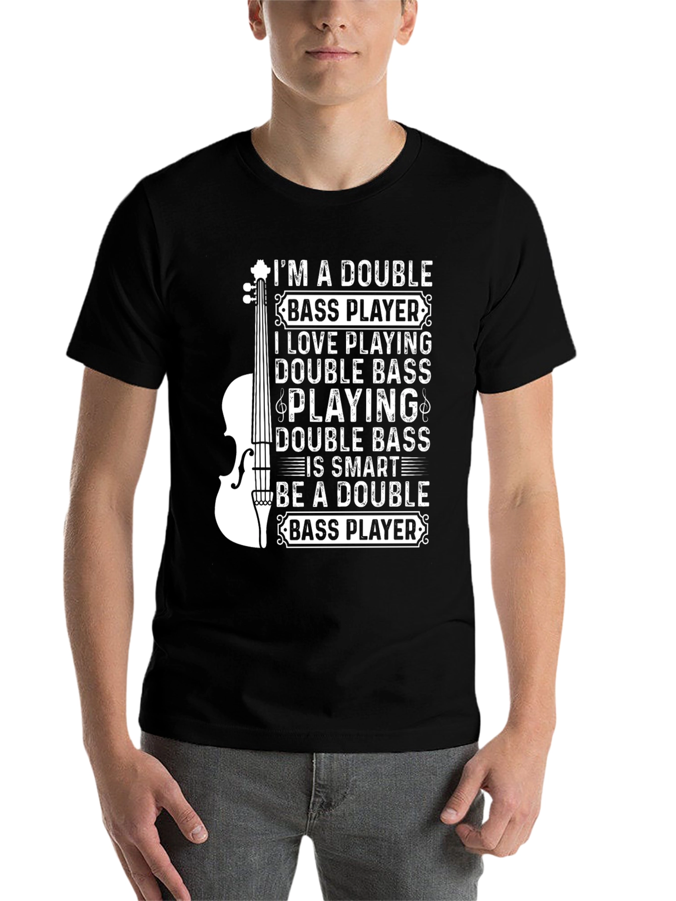 Black Double Bass Player Black Graphic T-Shirt view 7