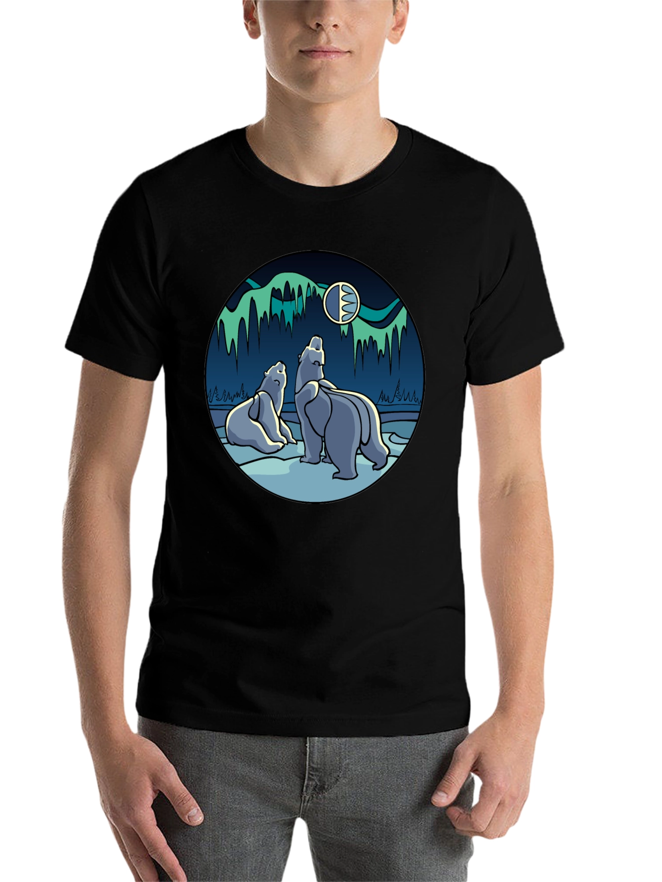 Black Polar Bear Aurora Graphic Tee - Black T-Shirt view 7