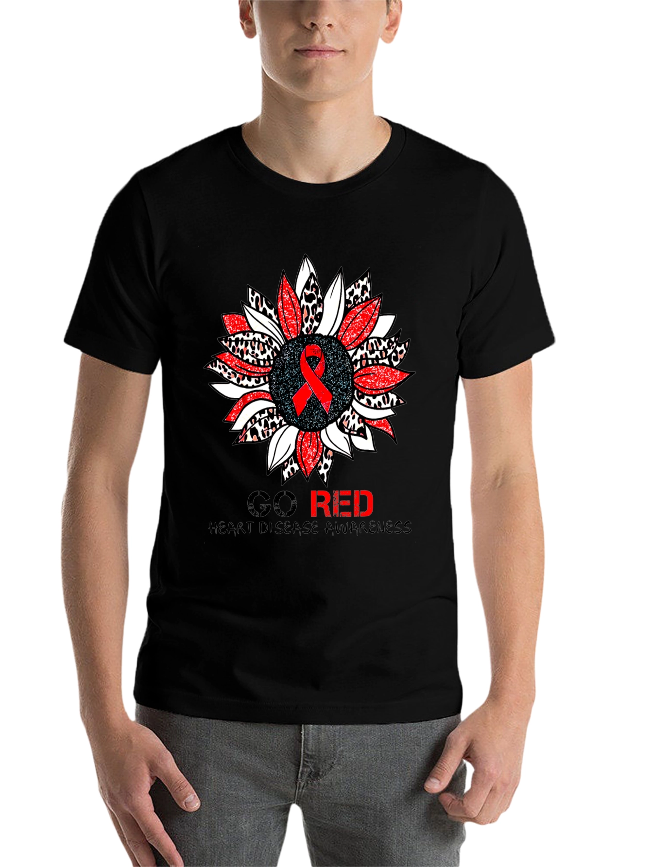 Black Go Red Heart Disease Awareness T-Shirt view 7