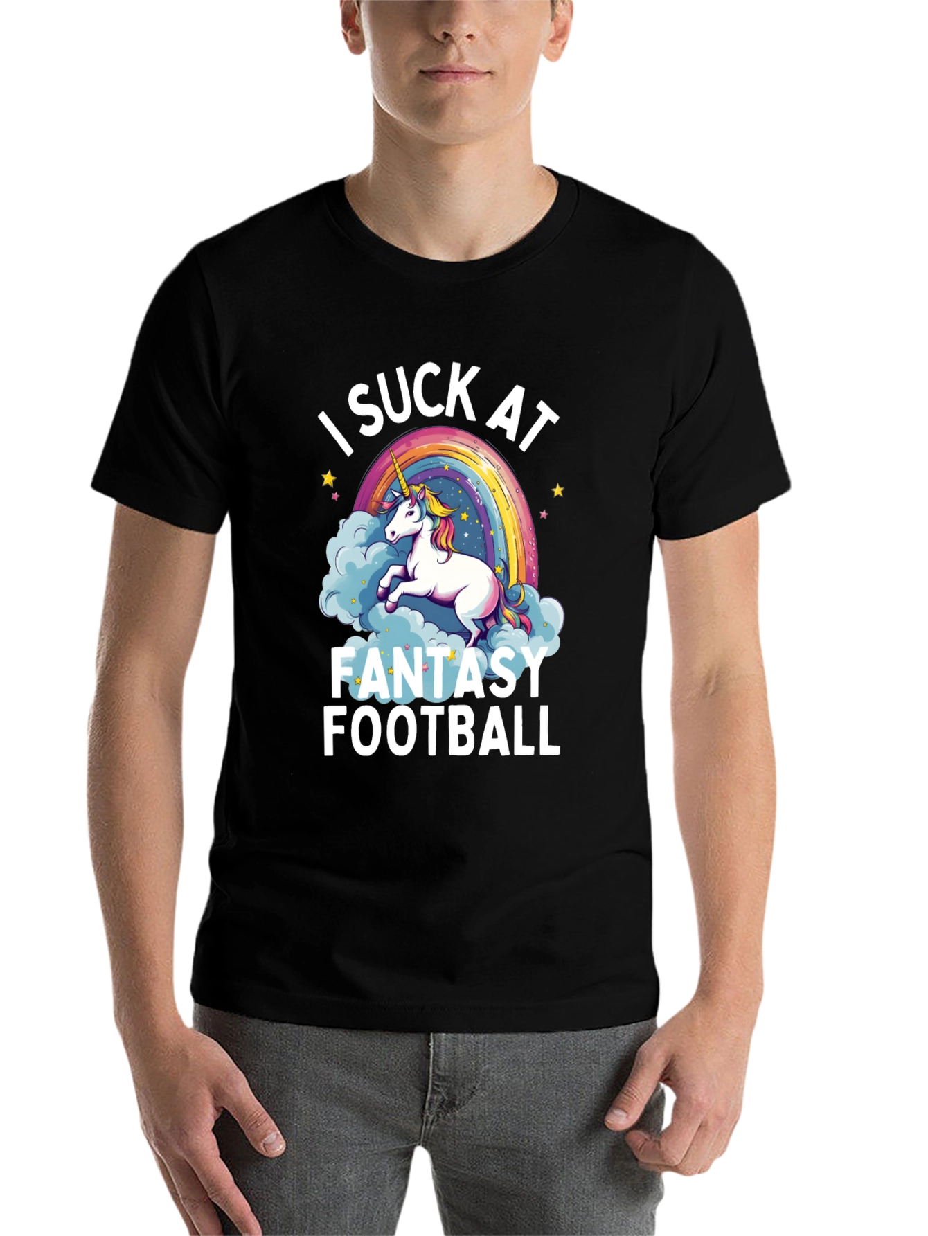 Black I Suck at Fantasy Football T-Shirt view 7
