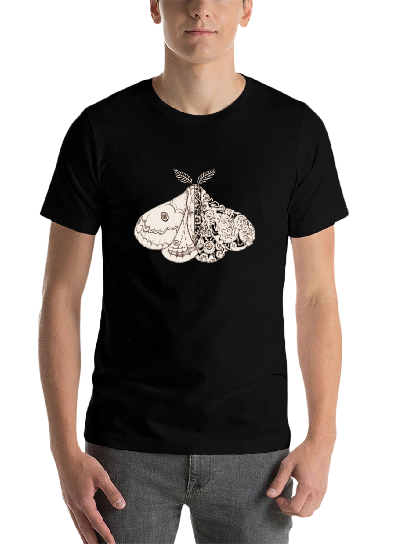 Black Steampunk Moth Graphic Tee - Unique Insect Design view 7