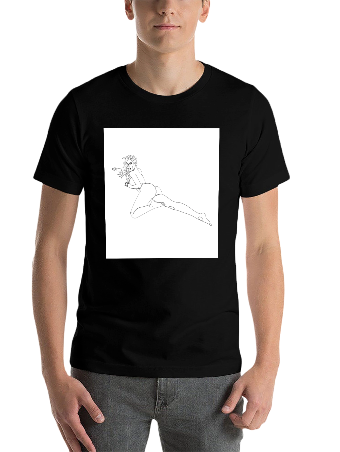 Black Line Art Woman's T-Shirt - Black view 7