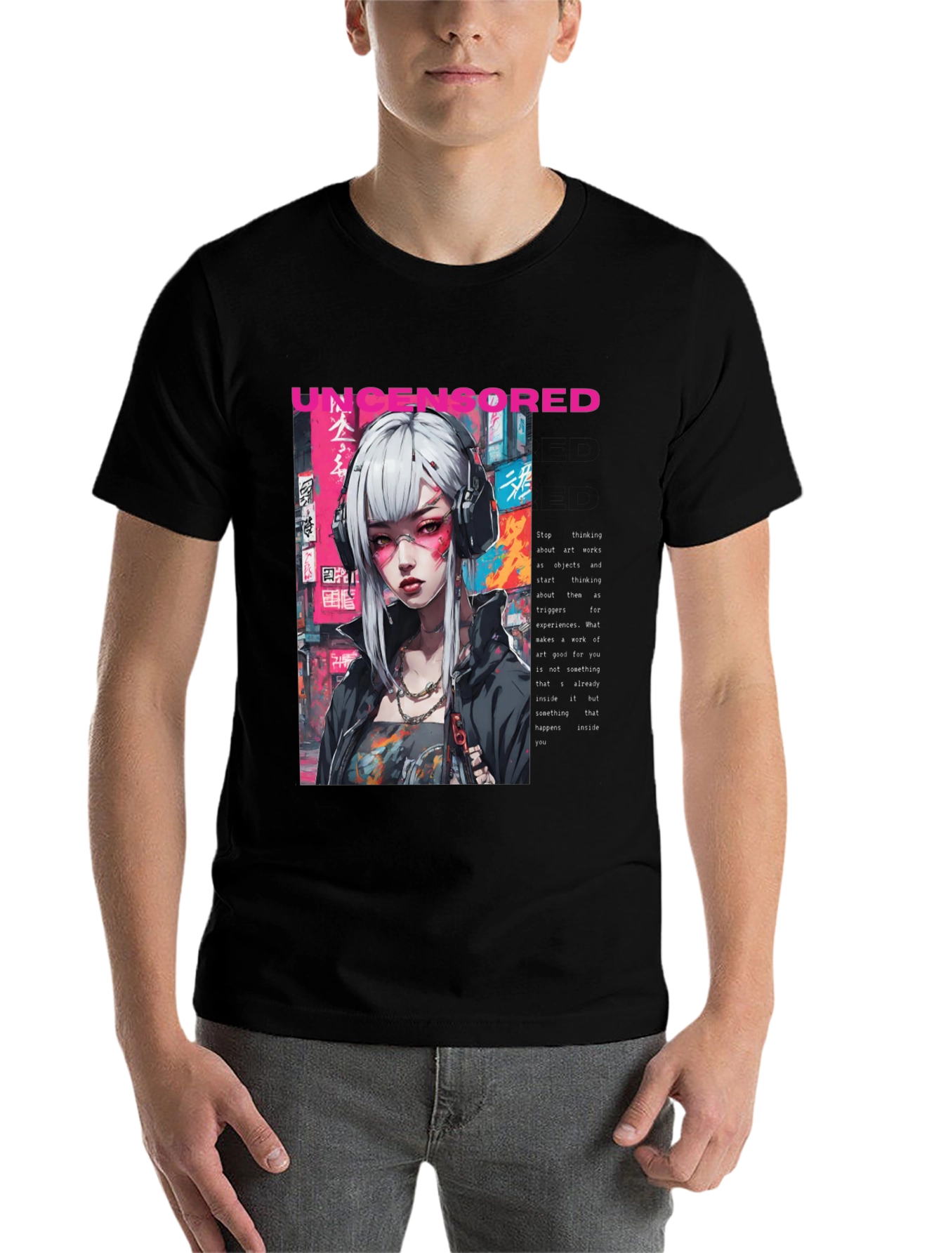 Black Uncensored Anime Girl Graphic T-Shirt view 7
