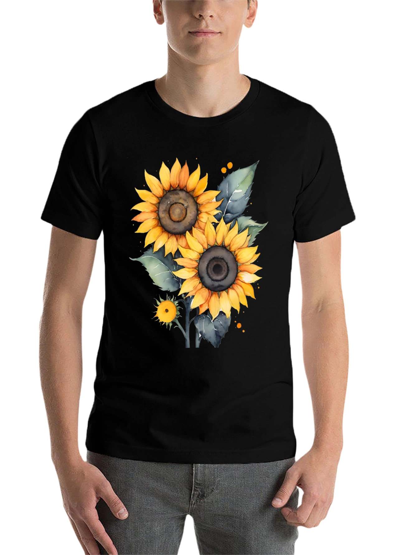 Black Sunflower Graphic Tee - Black Cotton T-Shirt view 7