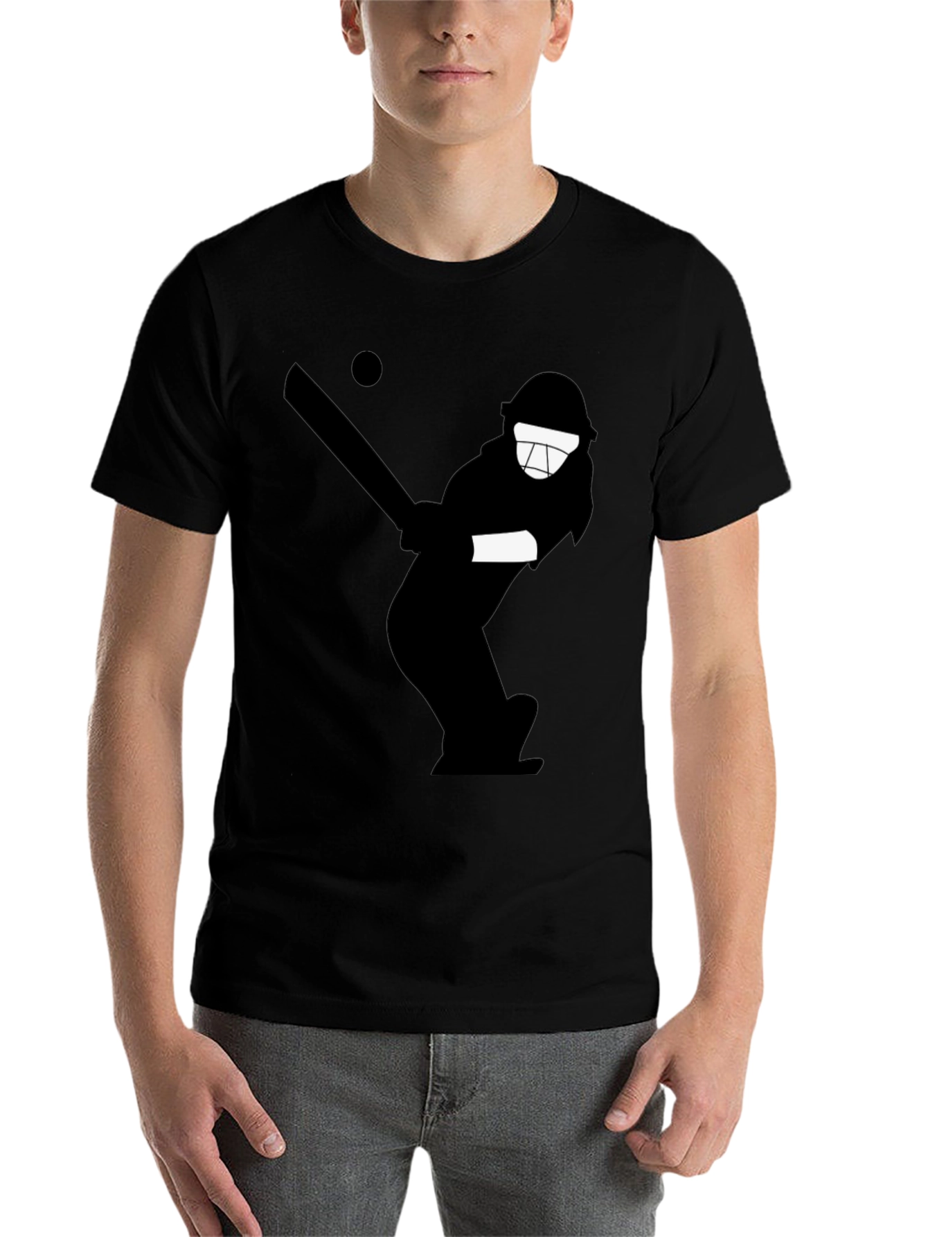 Black Cricket Player Graphic Tee - Black Cotton T-Shirt view 7