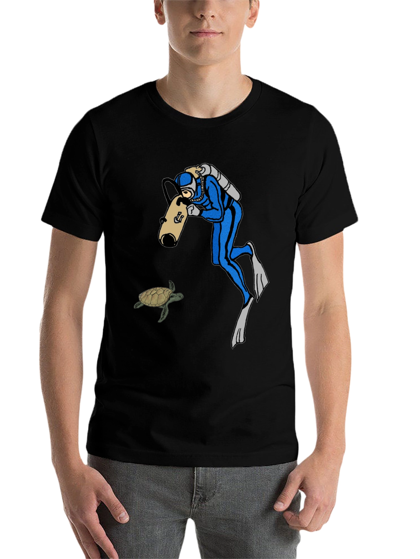 Black Diver & Turtle Black T-Shirt view 7