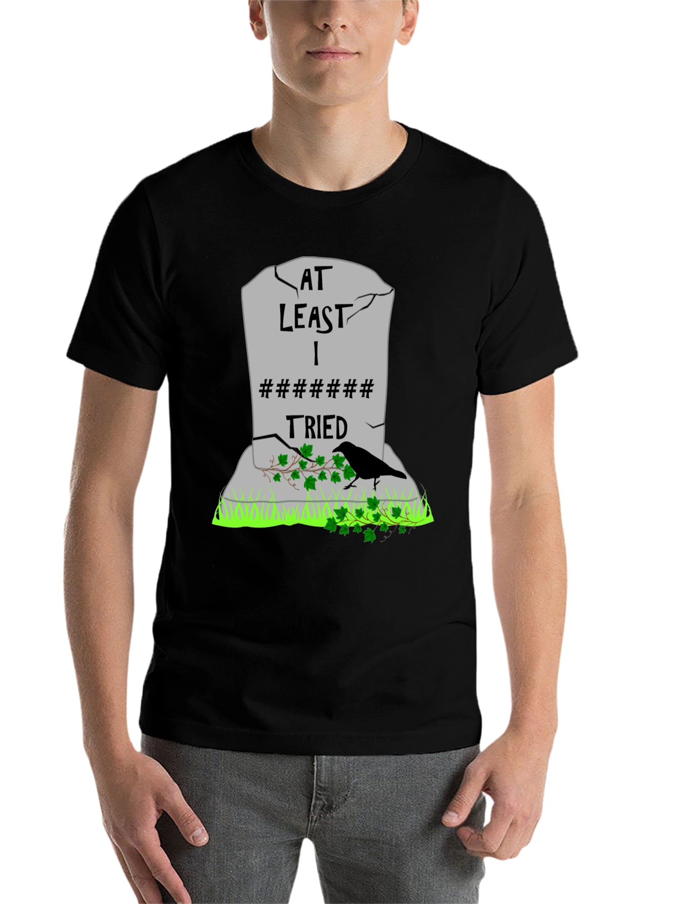 Black At Least I Tried T-Shirt - Humorous Tombstone Graphic Tee view 7