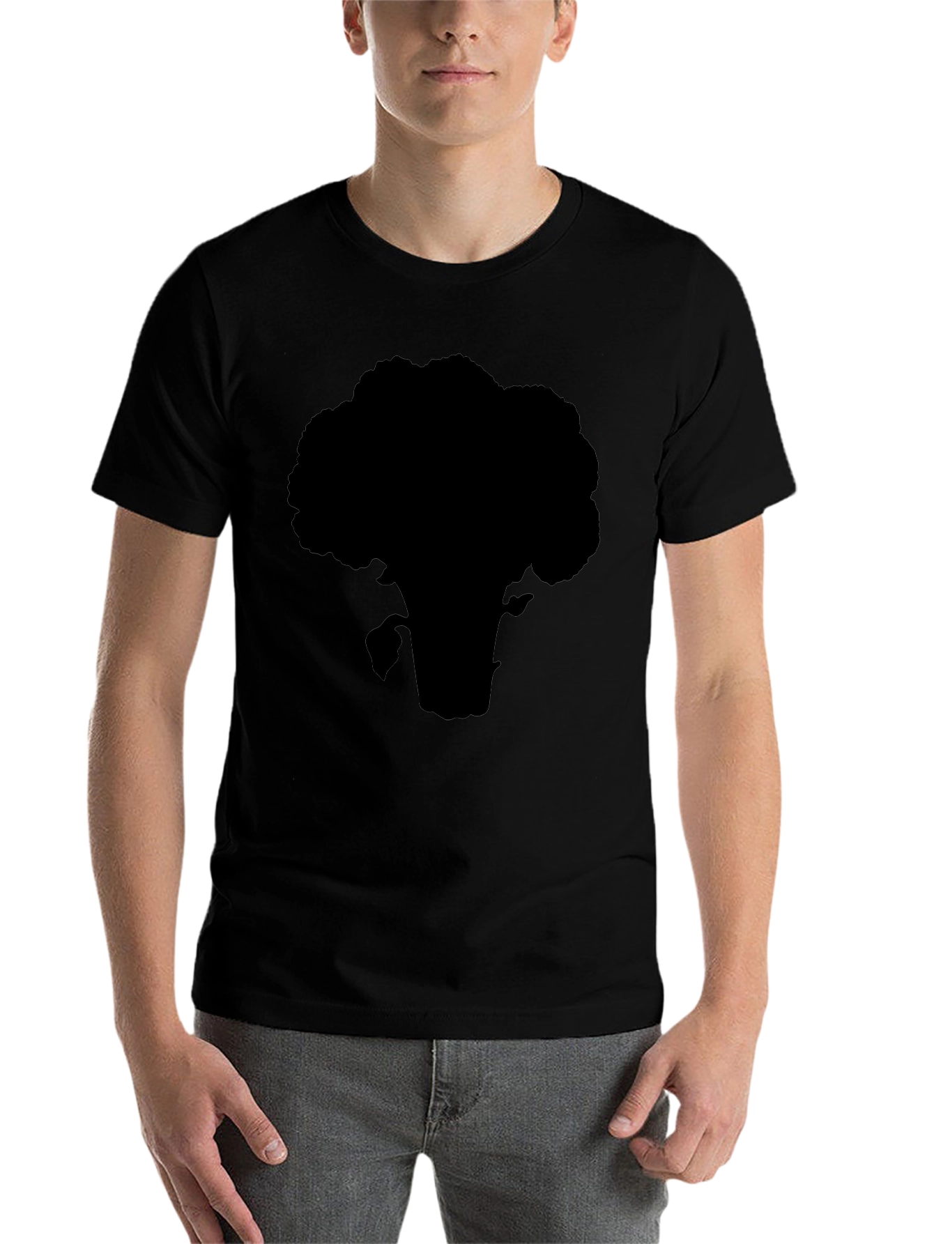 Black Broccoli Silhouette T-Shirt - Black Cotton Tee view 7