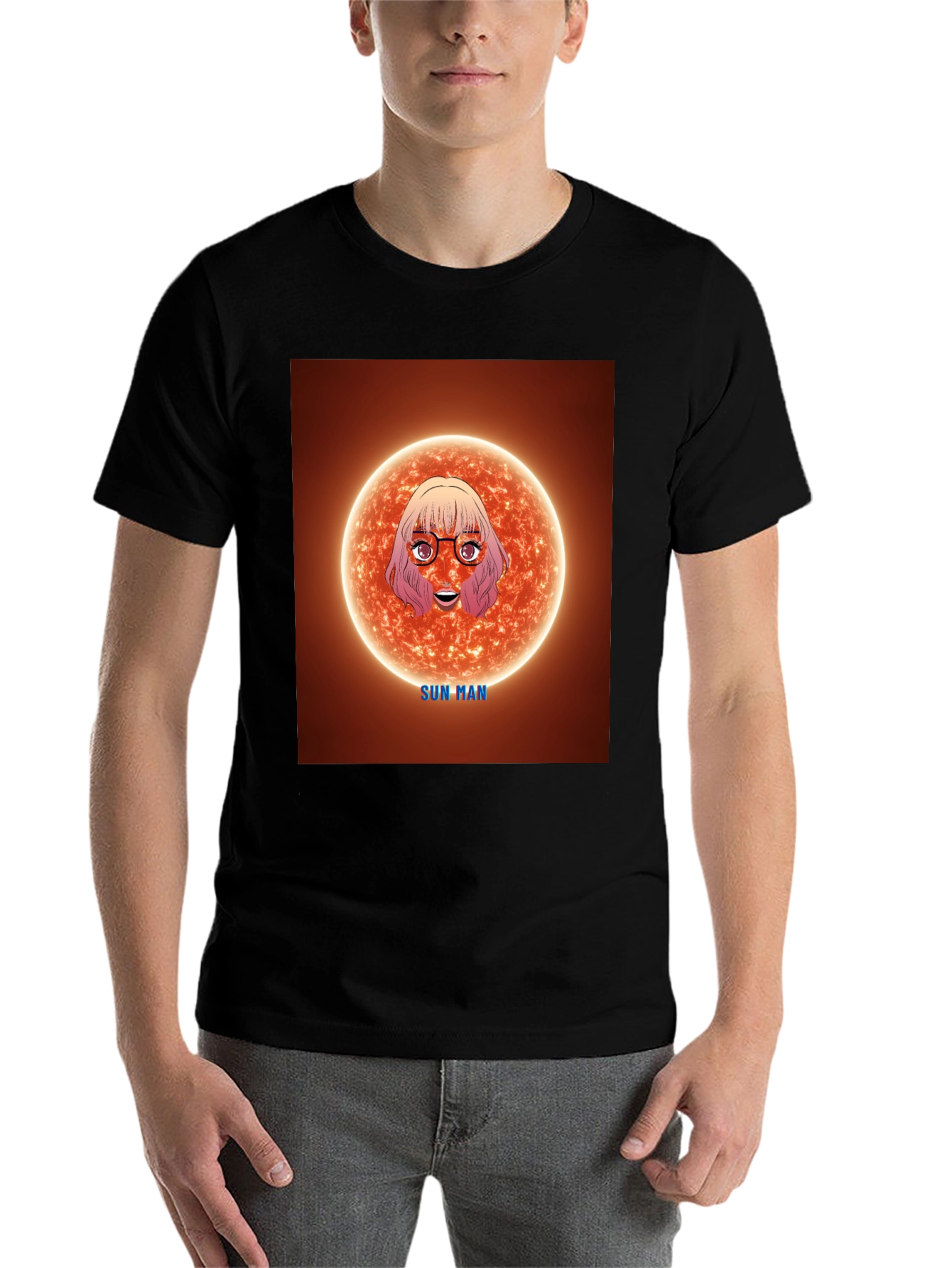 Black Sun Man Graphic Tee - Unique Cartoon Design view 7