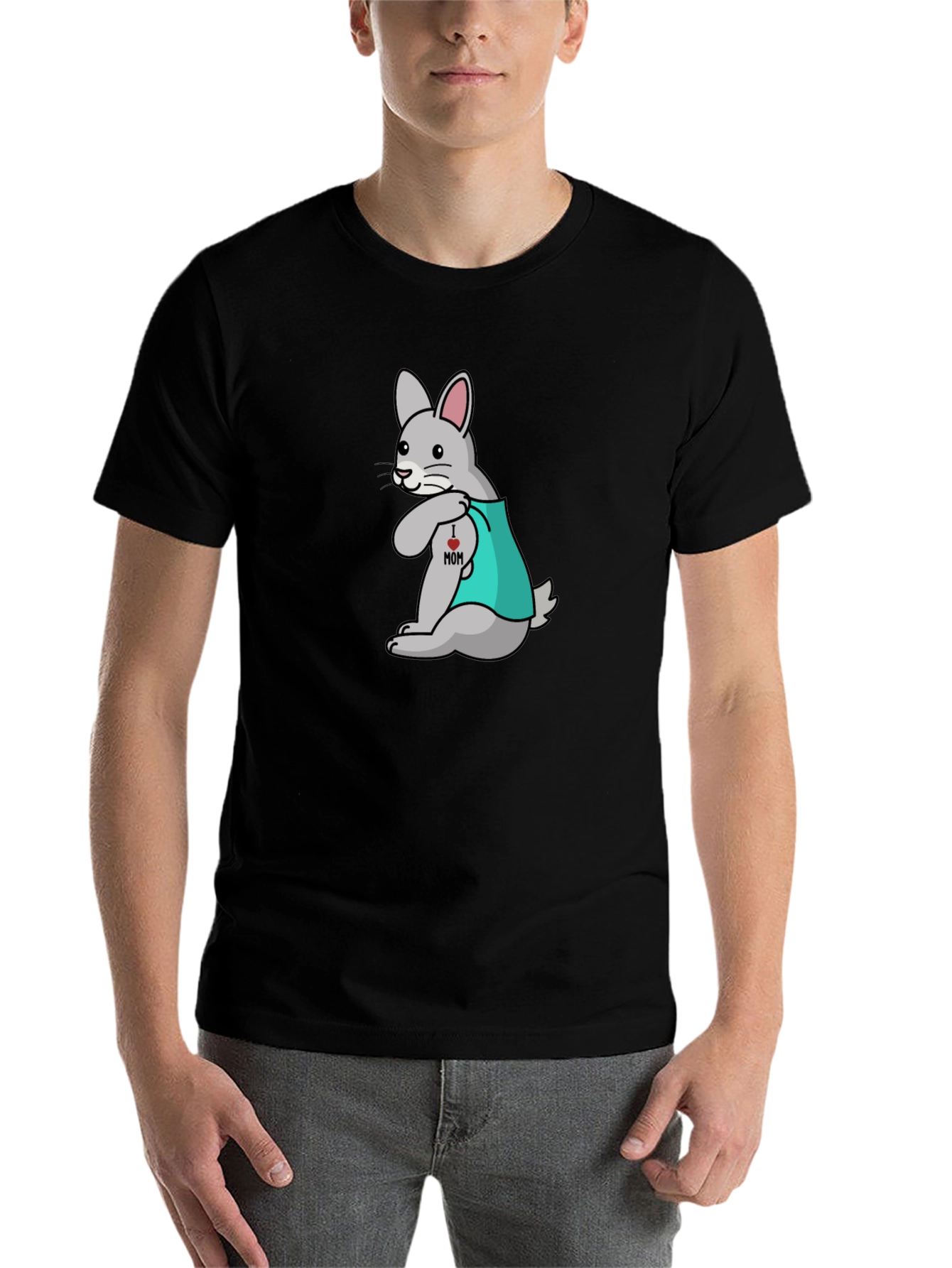 Black Funny Tattooed Rabbit Graphic T-Shirt view 7