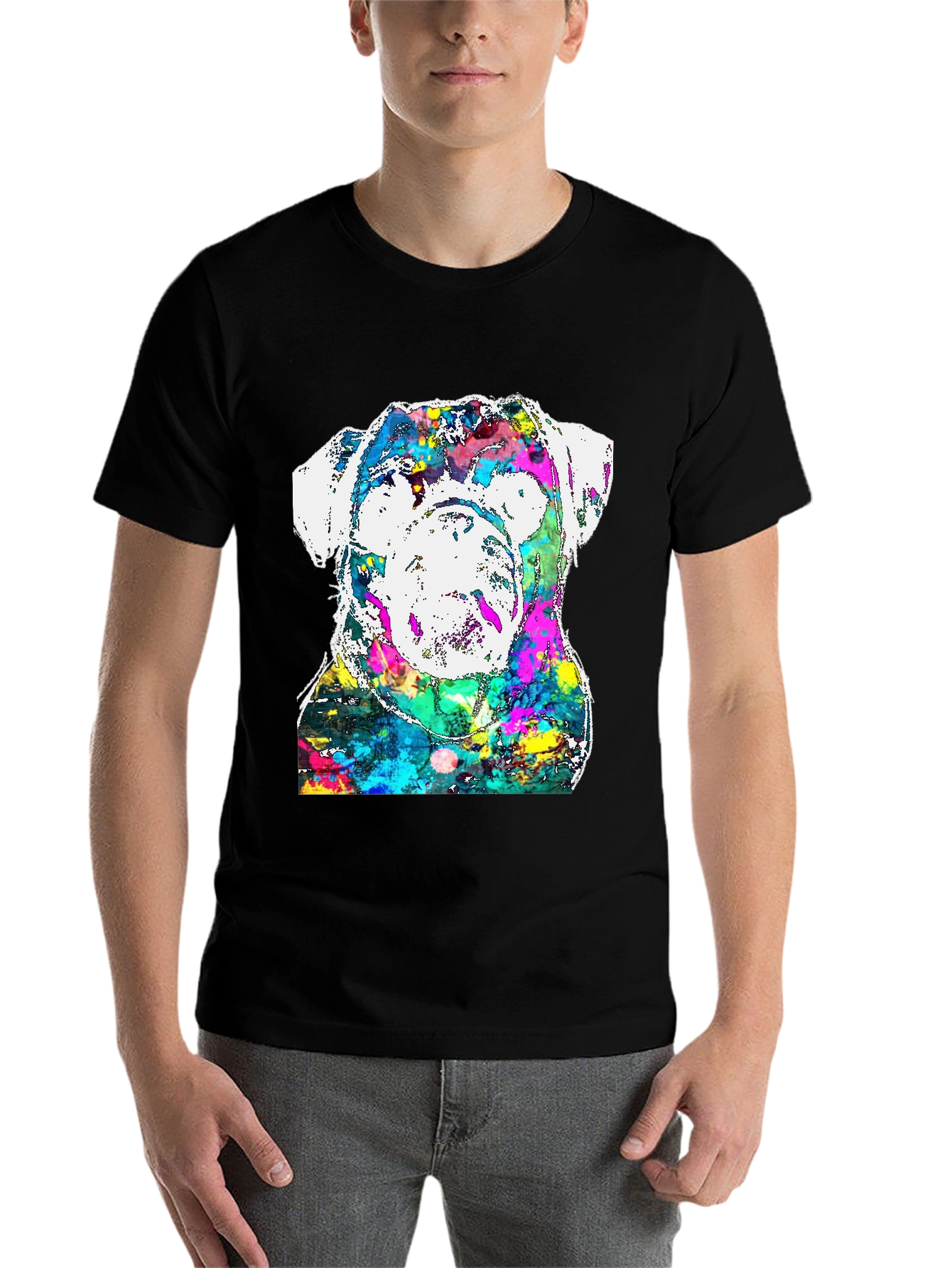 Black Colorful Bulldog Graphic Tee view 7