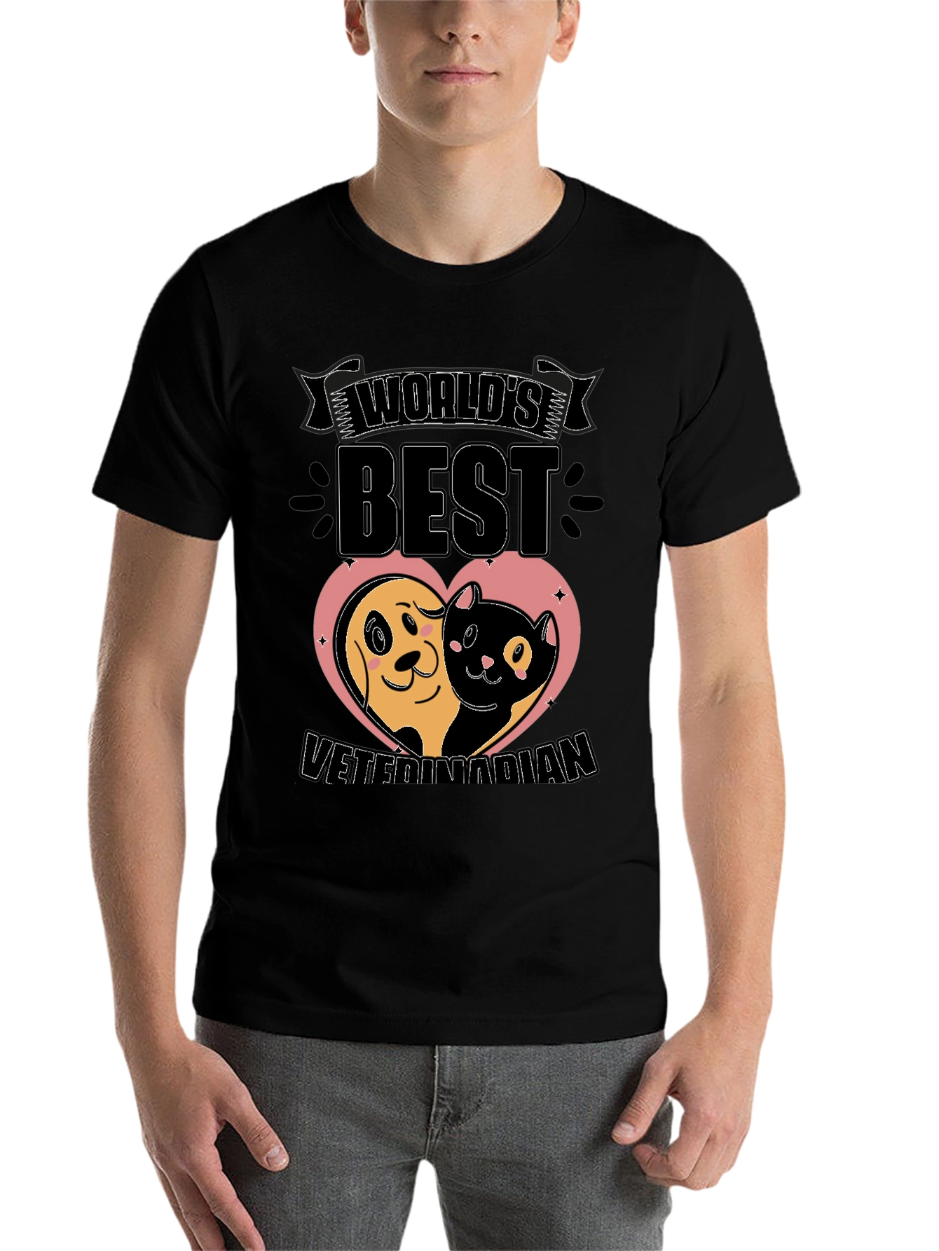 Black World's Best Veterinarian T-Shirt - Dog & Cat Heart view 7