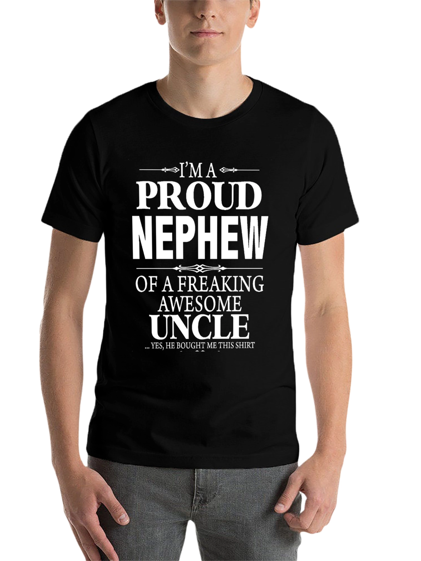 Black Proud Nephew Graphic T-Shirt - Awesome Uncle Gift view 7