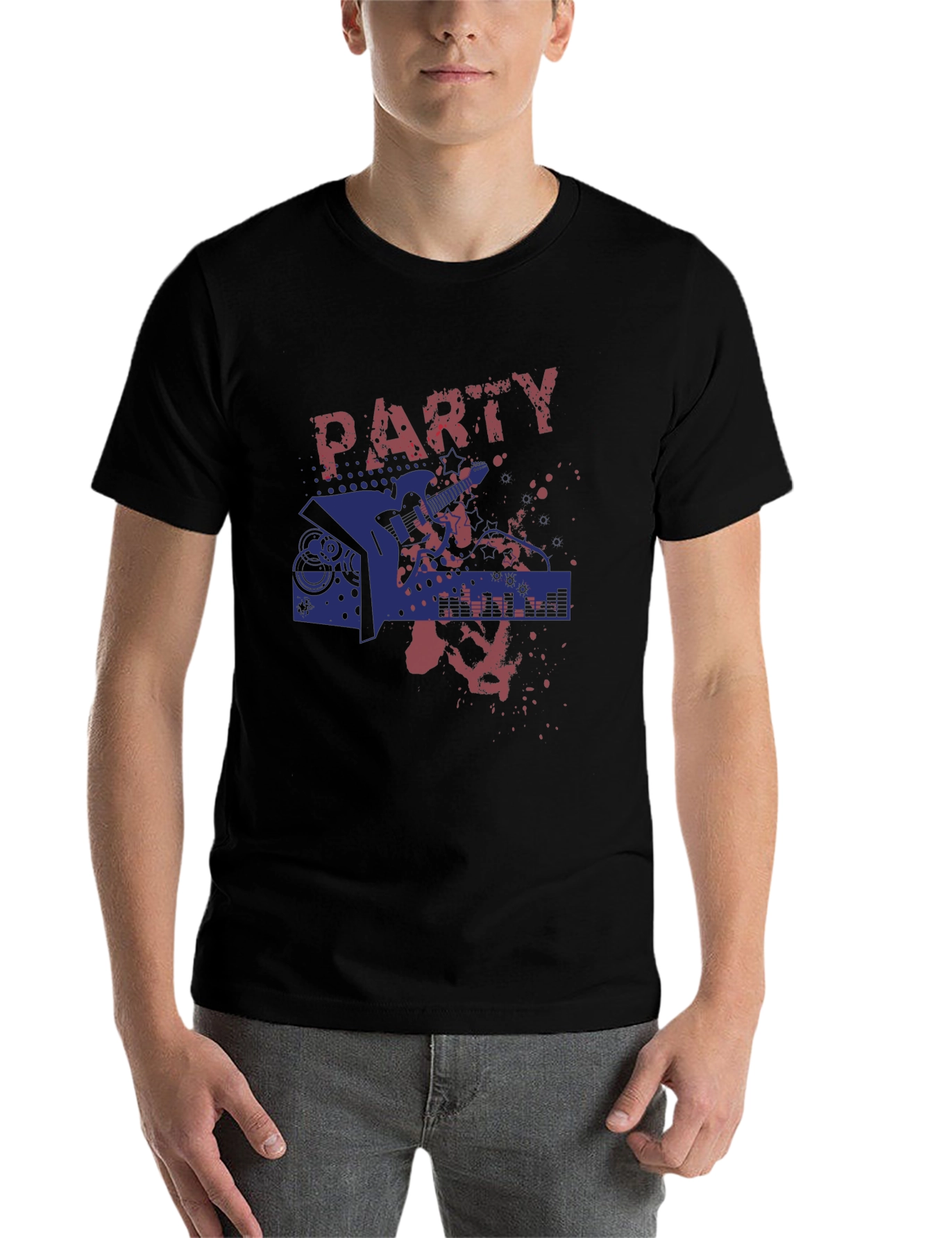 Black Party Guitar Graphic T-Shirt - Rock On! view 7